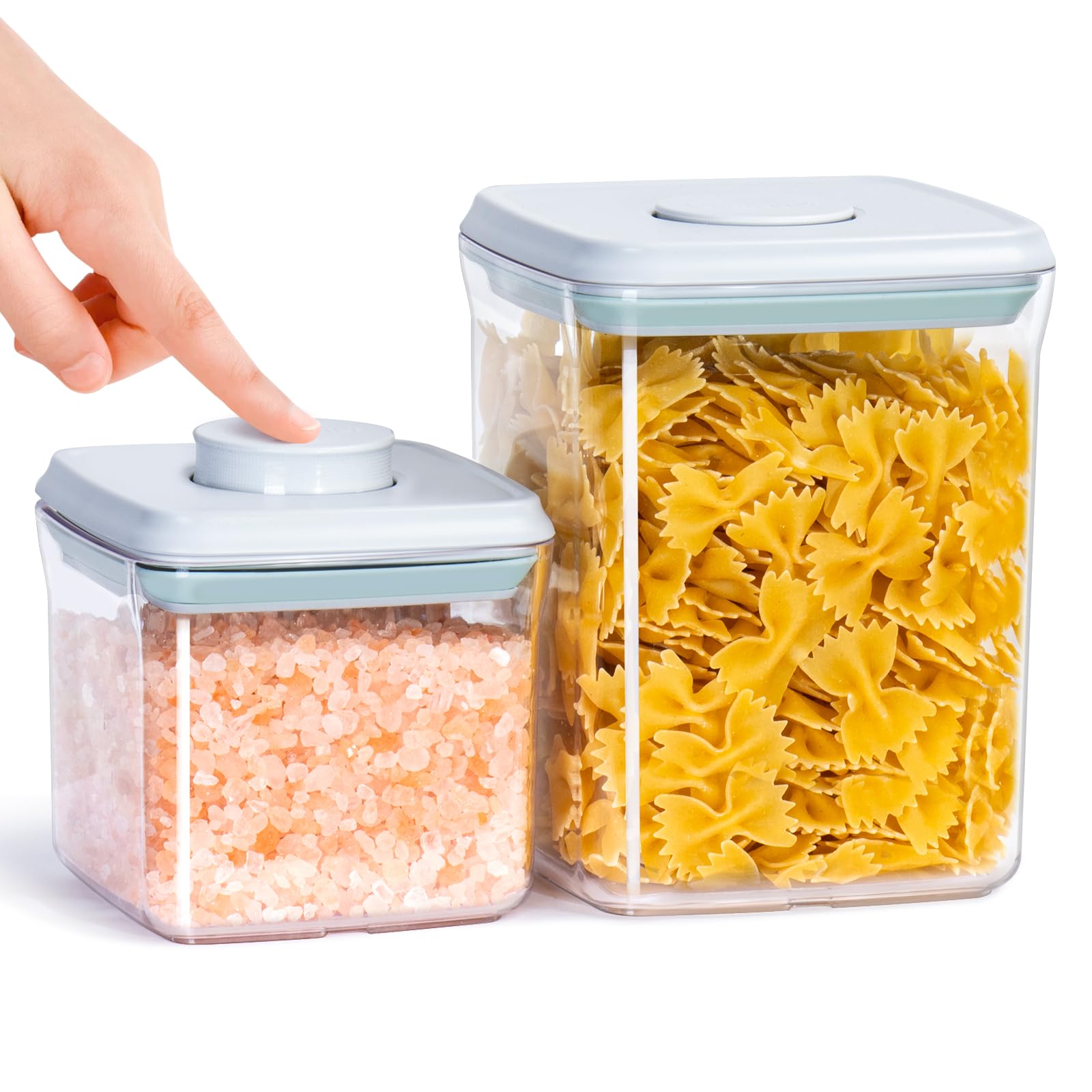 Pop Food Storage Containers Set, One Hand Operated 1.5Qt+0.5Qt Pop Top Containers with Lids, BPA-Free, 100% Airtight, Dish Washer Safe, Stackable Dry Cereal Container for brown sugar, herbs, Cereal
