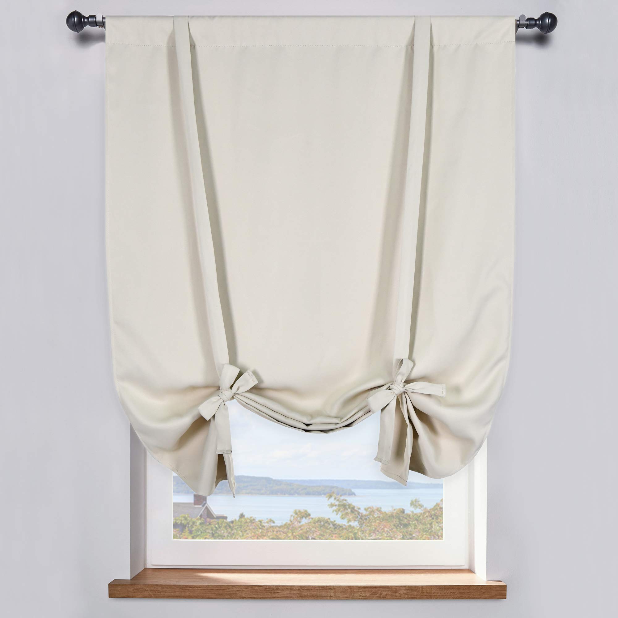 DONREN Cream Beige Balloon Shade Blackout Curtain - Thermal Insulated Tie Up Window Blind for Small Window/Bedroom (1 Panel 34 inches W x 63 inches L)