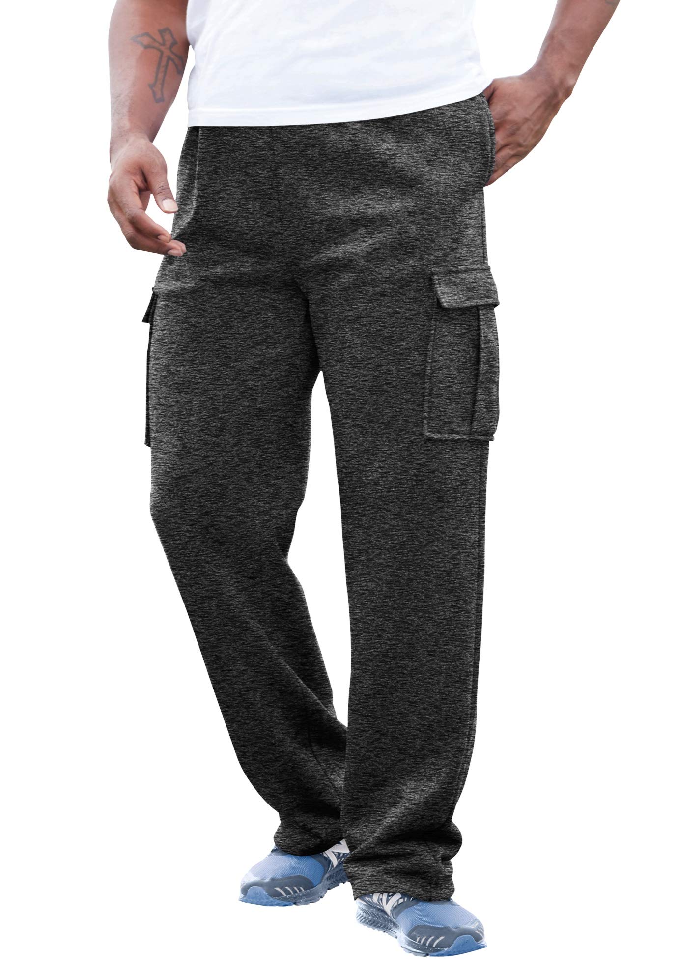 KingSize Men's Big & Tall Fleece Cargo Sweatpants - Big - 8XL, Black White Heather