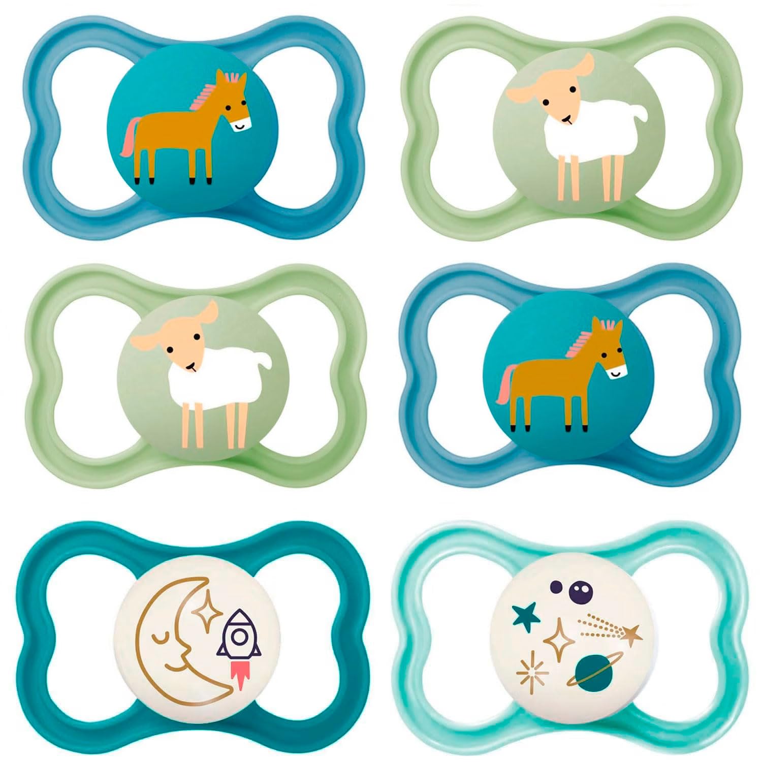 MAM Day & Night MAM Air Ciuccio in silicone, 6 – 16 Mo. Dental, confezione da 6 pezzi, unisex, adatto ai denti, con 3 scatole per il trasporto di sterilizzazione