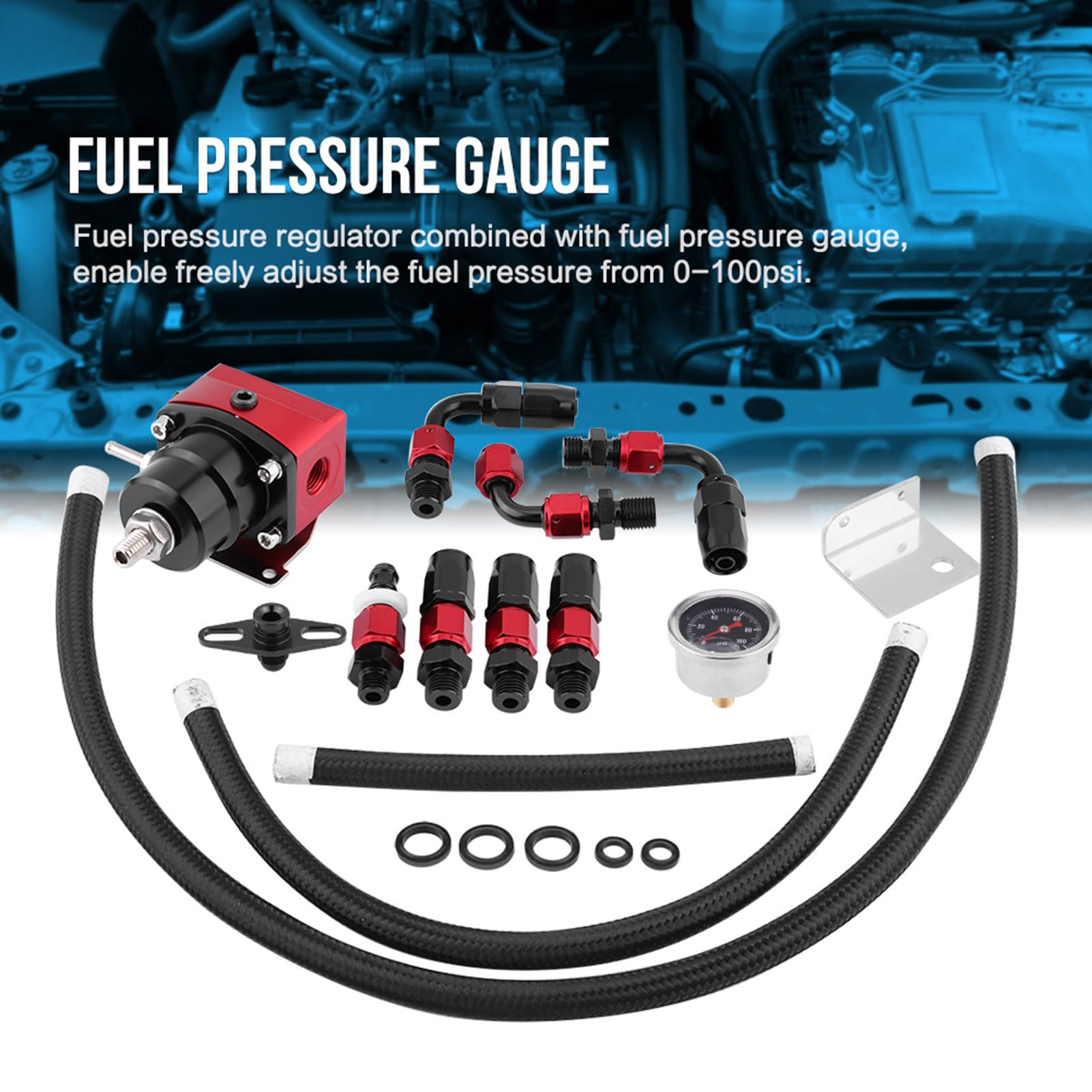 EVGATSAUTO Pompa del carburante Regolatore di pressione del carburante, kit regolatore di pressione del carburante regolabile universale Olio 0-100psi Calibro AN 6 Estremità di