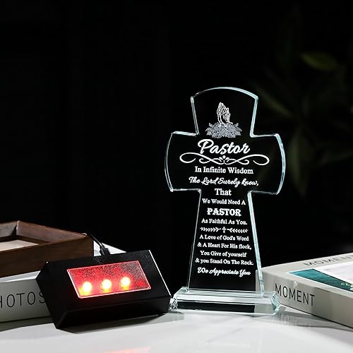 Miniatura 5 de Regalos de agradecimiento para pastores para hombres y mujeres El mejor regalo de pastor, placa de cruz de cristal con base LED para pastores,