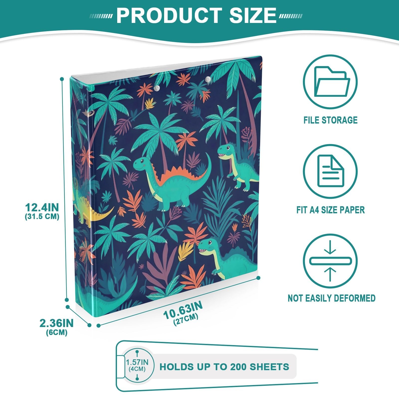 Simpatici dinosauri blu a 3 anelli da 3,8 cm, organizer di base con clip antiscivolo, raccoglitore a tre anelli decorativo per materiale scolastico, confezione da 2