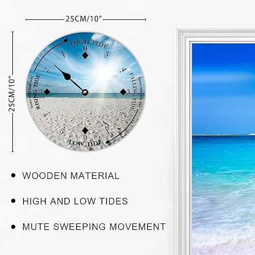 Miniatura 2 de Reloj de marea de pared, reloj de predicción de mareas de luna, playa, océano, reloj de madera costero con marea alta y baja marea náutica reloj de
