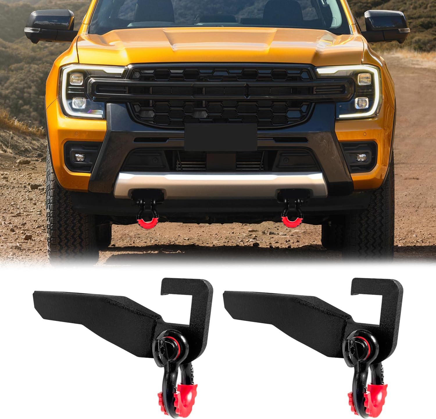 Front Tow Hook Mount Bracket and D-Rings Compatible with 2019-2024 Ranger D-Ring Shackle Bracket Tow Hook Bracket Replacement
