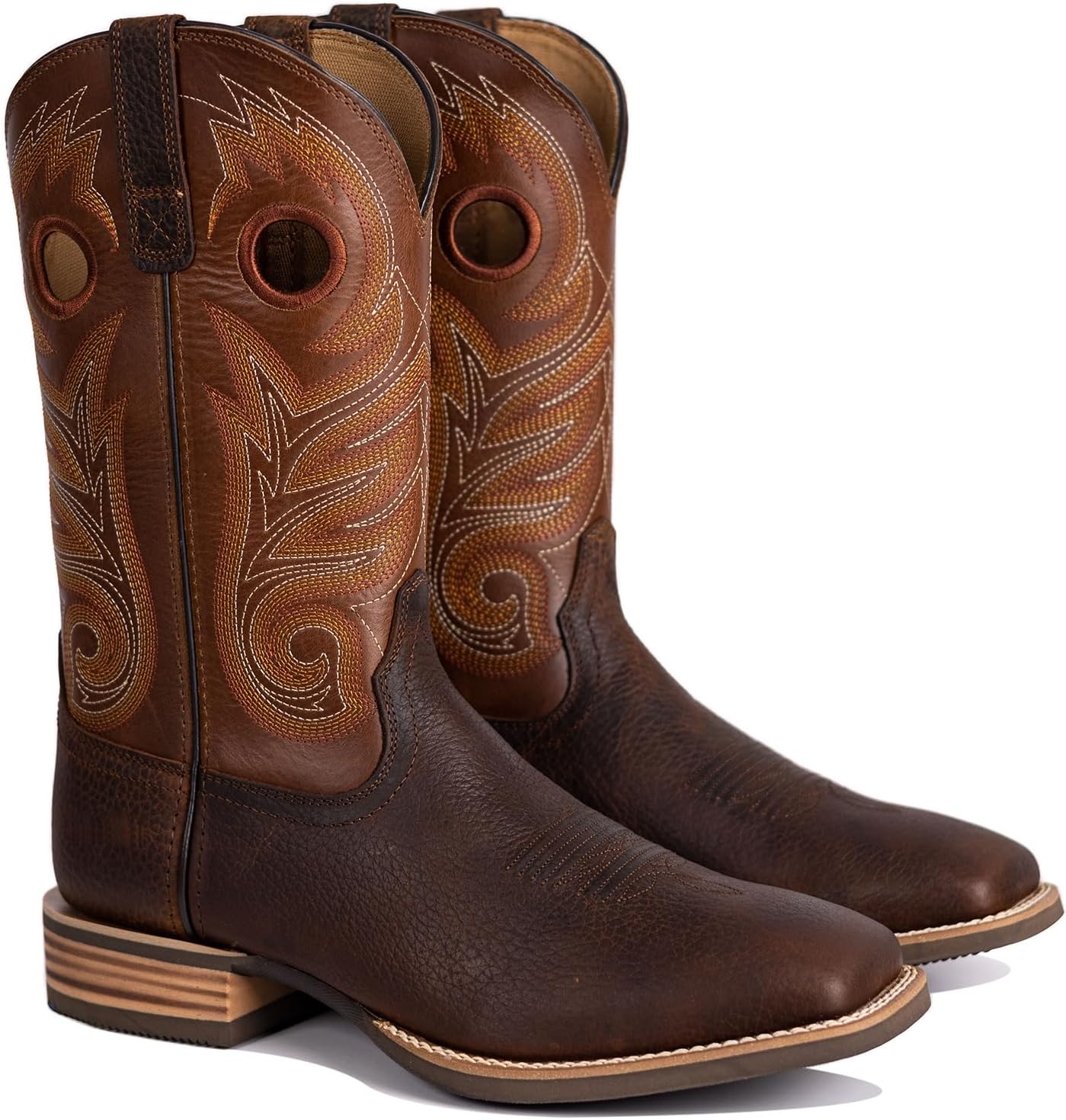 Palitutu Cowboy Boots for Men Premium Genuine Leather Square Toe Western Boot Handcrafted Embroidered Pull-On Mid-Calf Work & Rodeo Boots Non-Slip