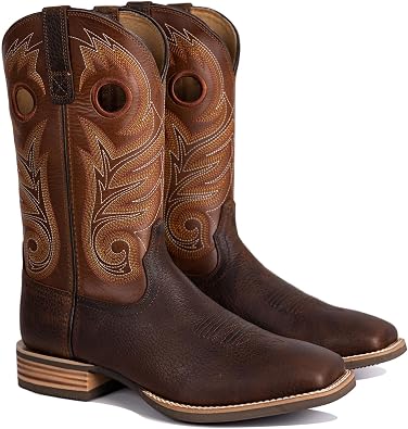 Palitutu Cowboy Boots for Men Premium Genuine Leather Square Toe Western Boot Handcrafted Embroidered Pull-On Mid-Calf Work & Rodeo Boots Non-Slip