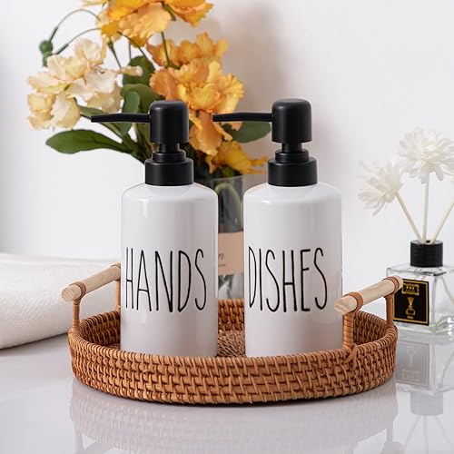 Miniatura 3 de FE Dispensador de jabón de manos, dispensador de jabón de cerámica de 10 onzas para baño con bomba de plástico (manos)