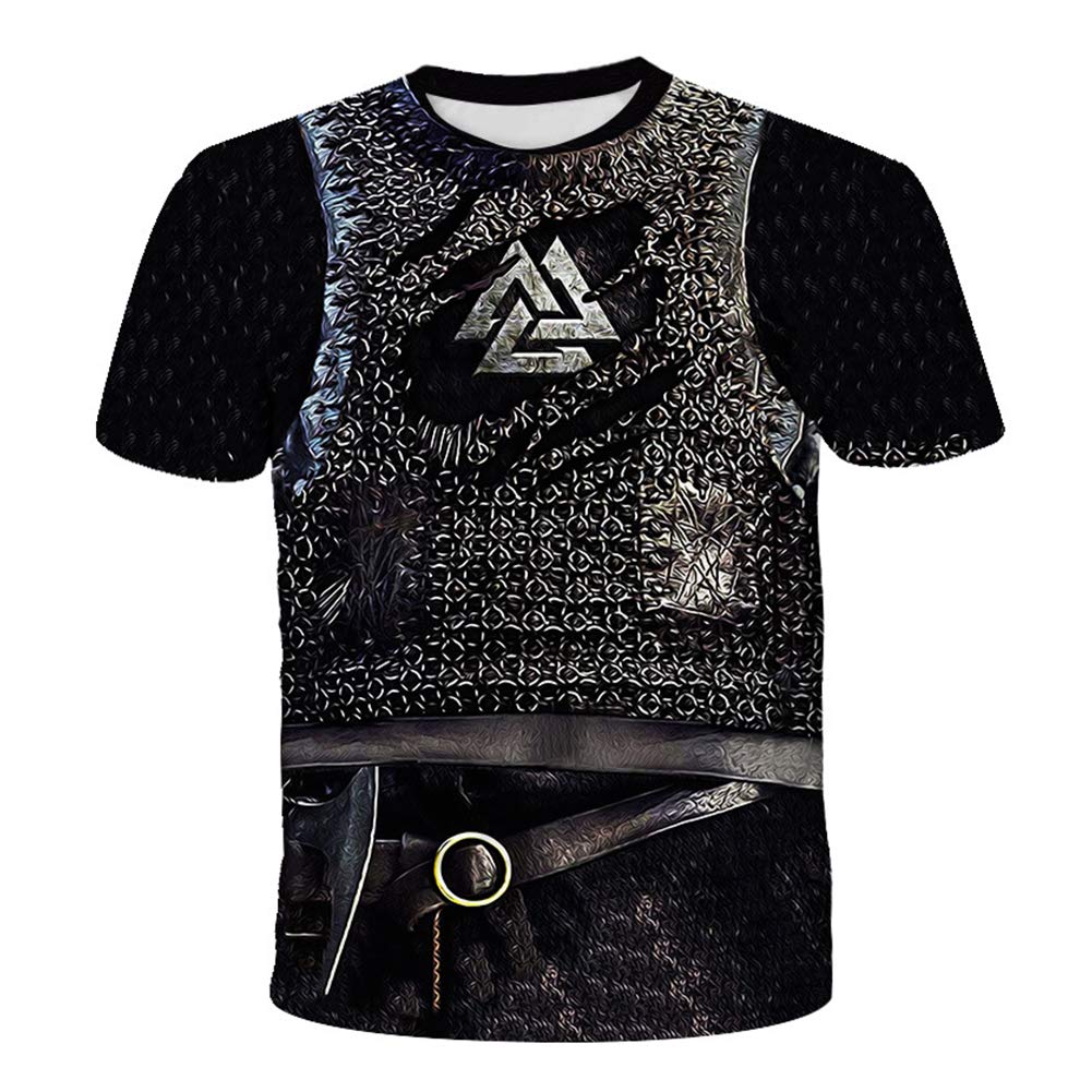 3D Print Valhalla Pattern Men T-Shirts,Norse Mythology Odin Symbol Crow Axe Vikings Short Sleeve,Hip Hop Tee Tops Fashion Round Neck Streetwear,A,5XL