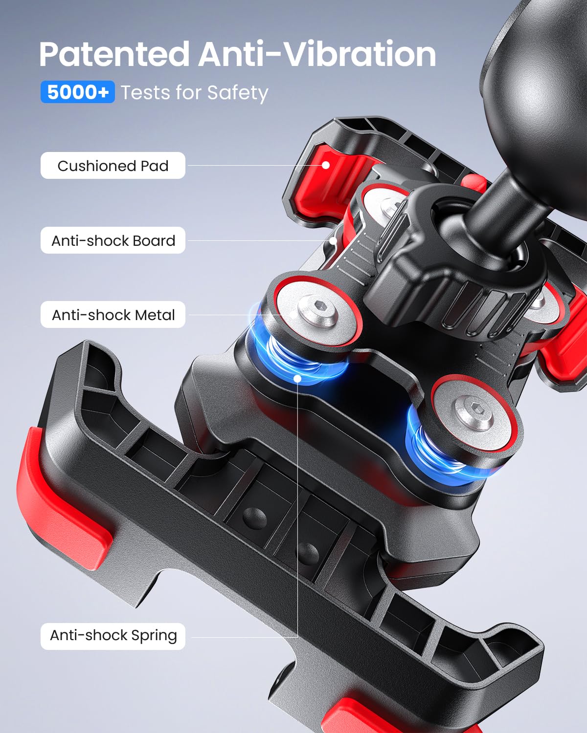 LOXP Support de téléphone anti-secousses pour moto – Double amortisseur de vibrations 2026, support de téléphone universel pour iPhone 17/16/15/14/13 et Android 4,7-7", support de guidon pour vélo