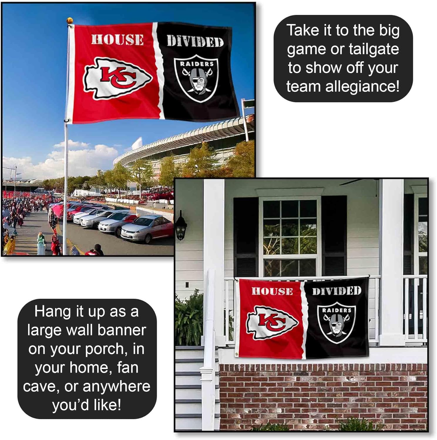 Chiefs and Raiders House Divided Flag Rivalry Banner - Image 4