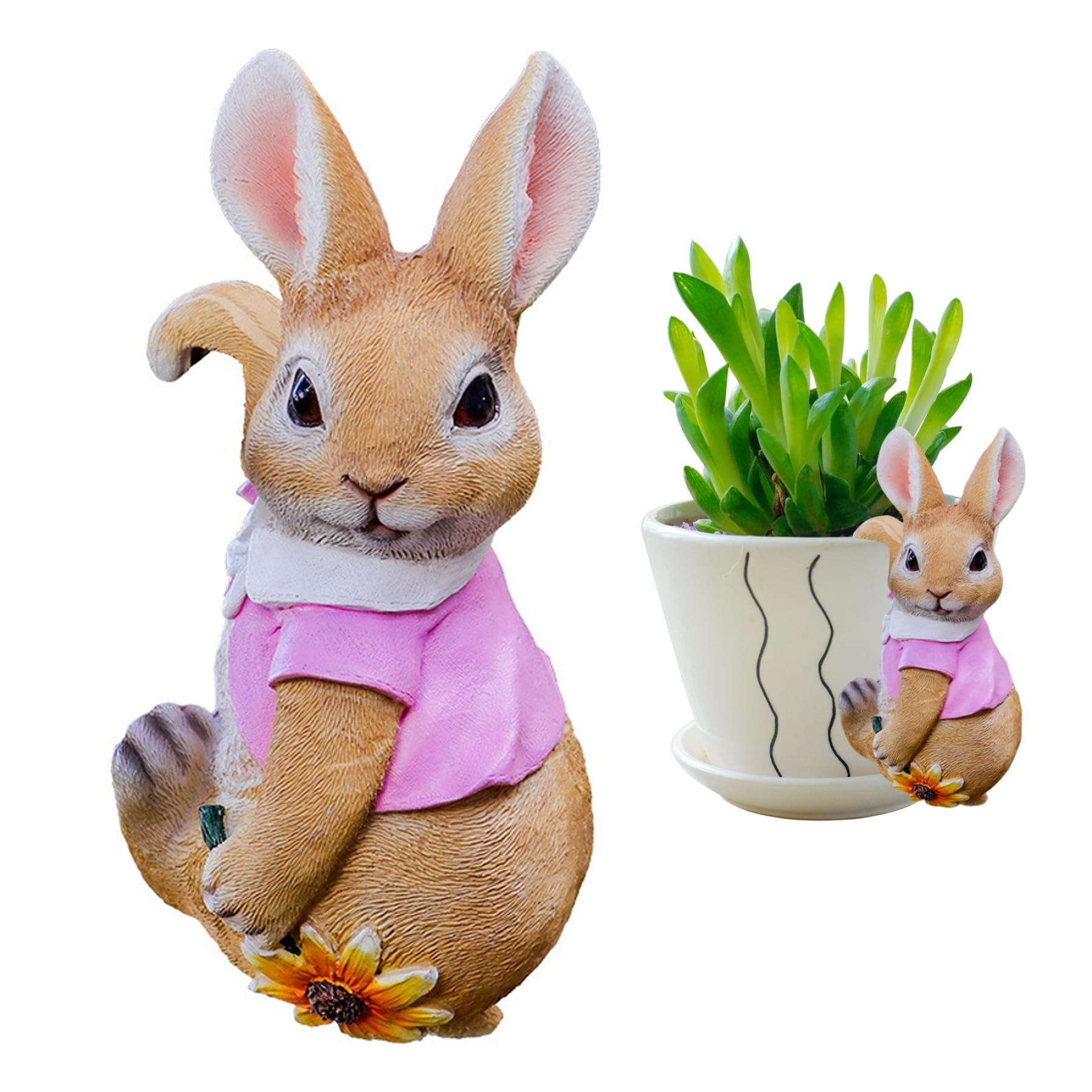 Statue Lapin en résine pour Pot Fleurs et Décoration Mignon pour Terrasse