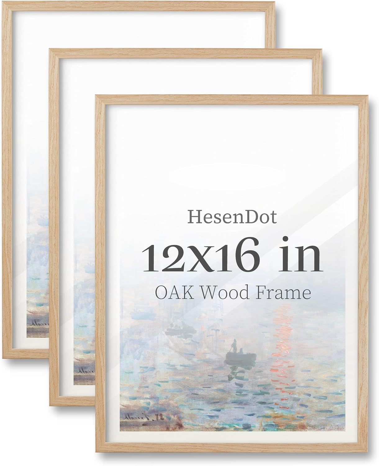12x16 Inch Photo Frames Set of 3 - Natural Beige OAK Wood Picture Frame, 16x12 Art Print Frames, 30x40cm Minimalist Solid Wall Home Decoration Set