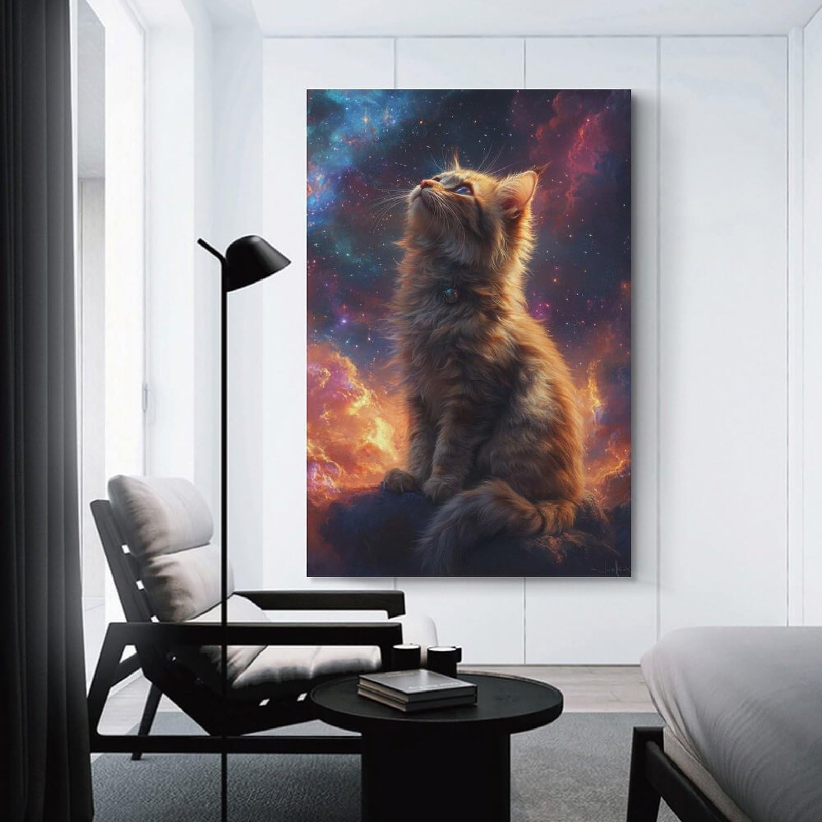 Junmoney Unframe-Style-7 Cat Gazing At Stars Hanging Wall Art, 20X30inch(50X75cm), For Bedroom Decor, Cosy Corners Or Studios, An Easy Wall Refresh For Bedrooms