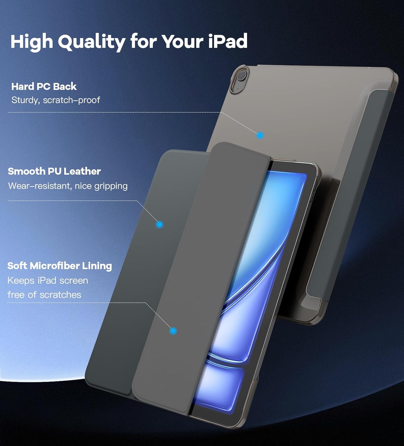TiMOVO Case for iPad Air 13 Inch (M4 2026/M3 2025/M2 2024), Slim Stand Smart Cover with Translucent Back, Support Touch ID, Auto Wake/Sleep, Space Gray