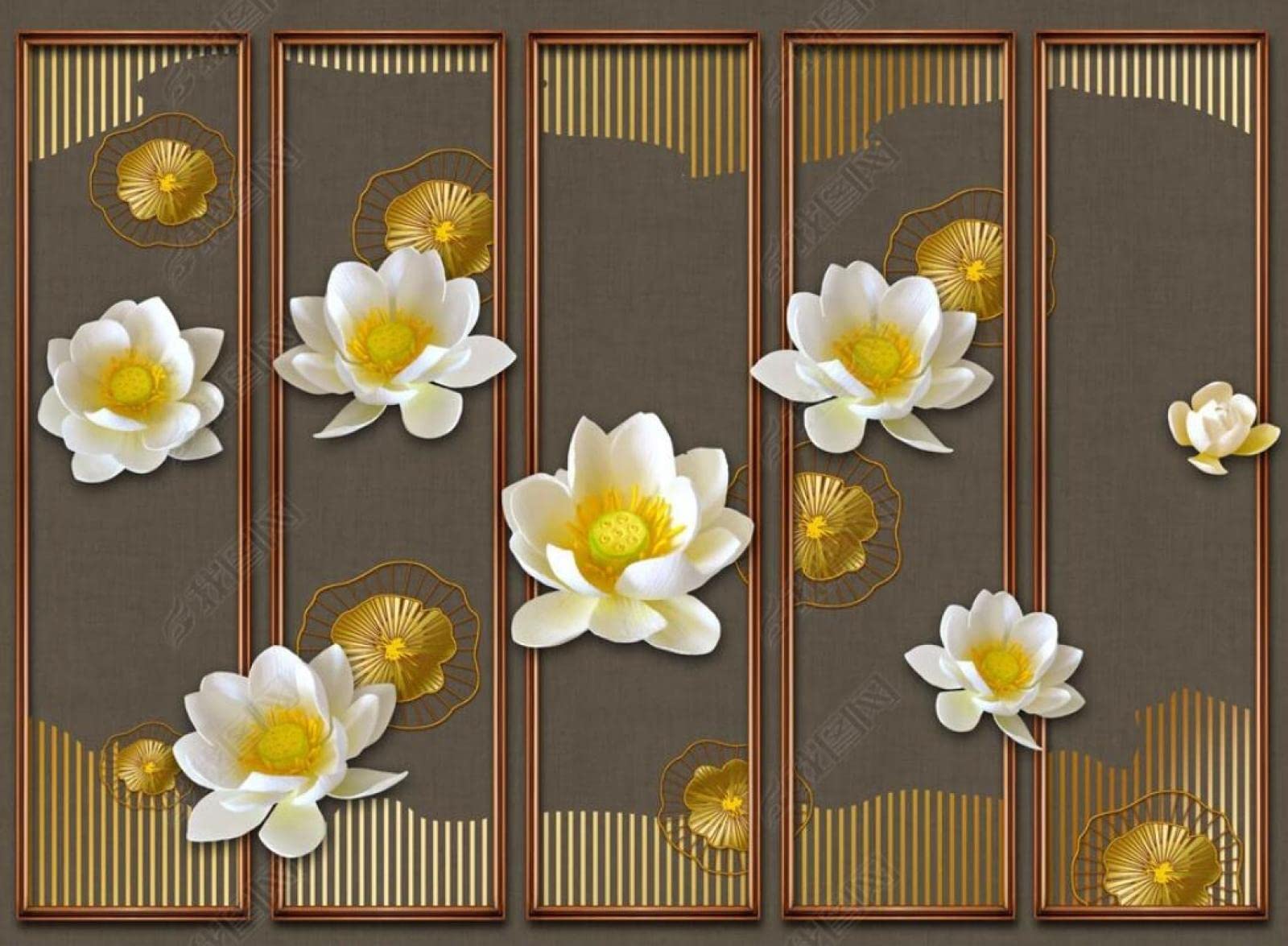 Papier peint panoramique lotus doré pour un salon moderne et zen 200x140cm