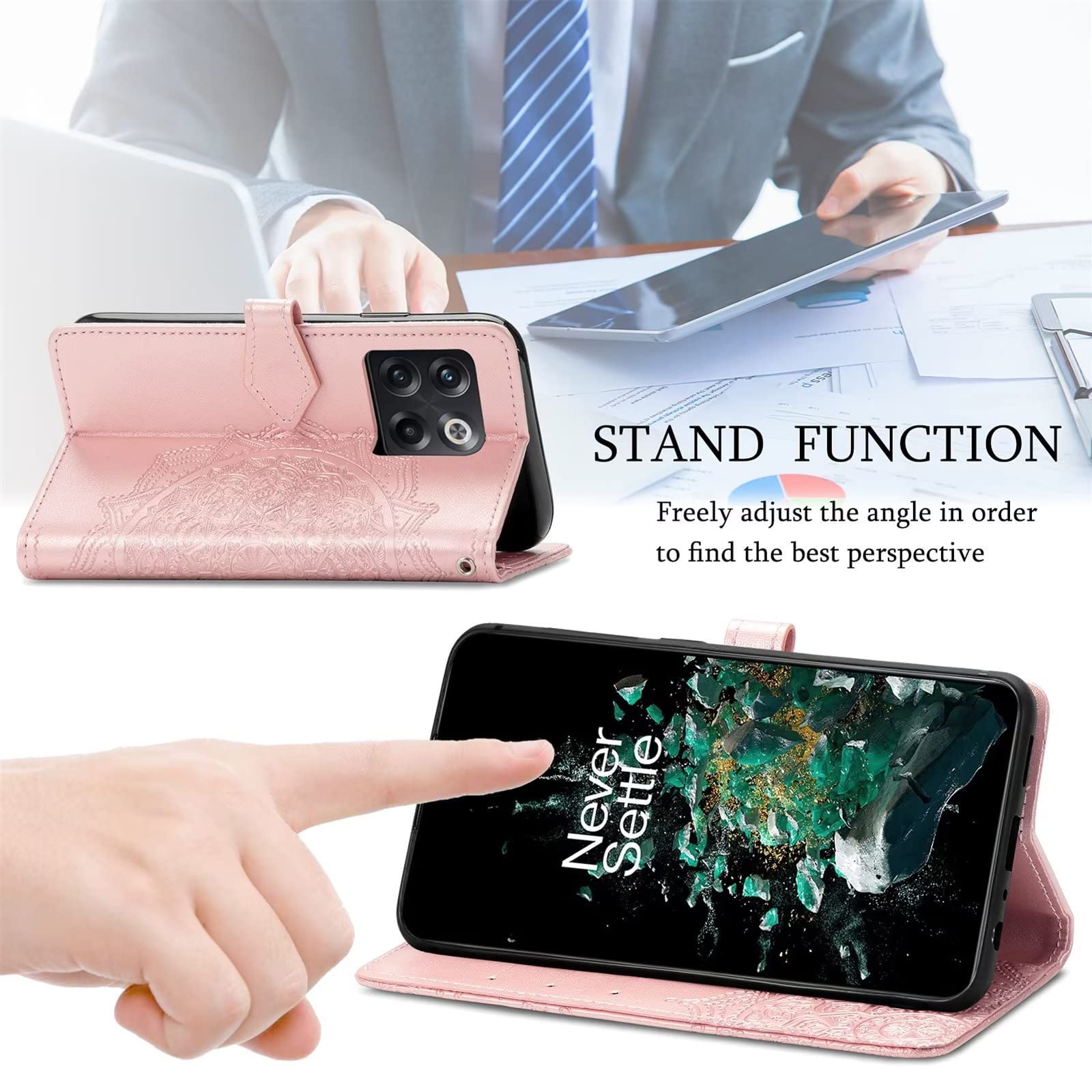 Custodia HONLEN Per OnePlus 10T | Pelle PU Con Stampa Mandala | Portafoglio Con 3 Slot E Supporto | Magneti | Flip Case