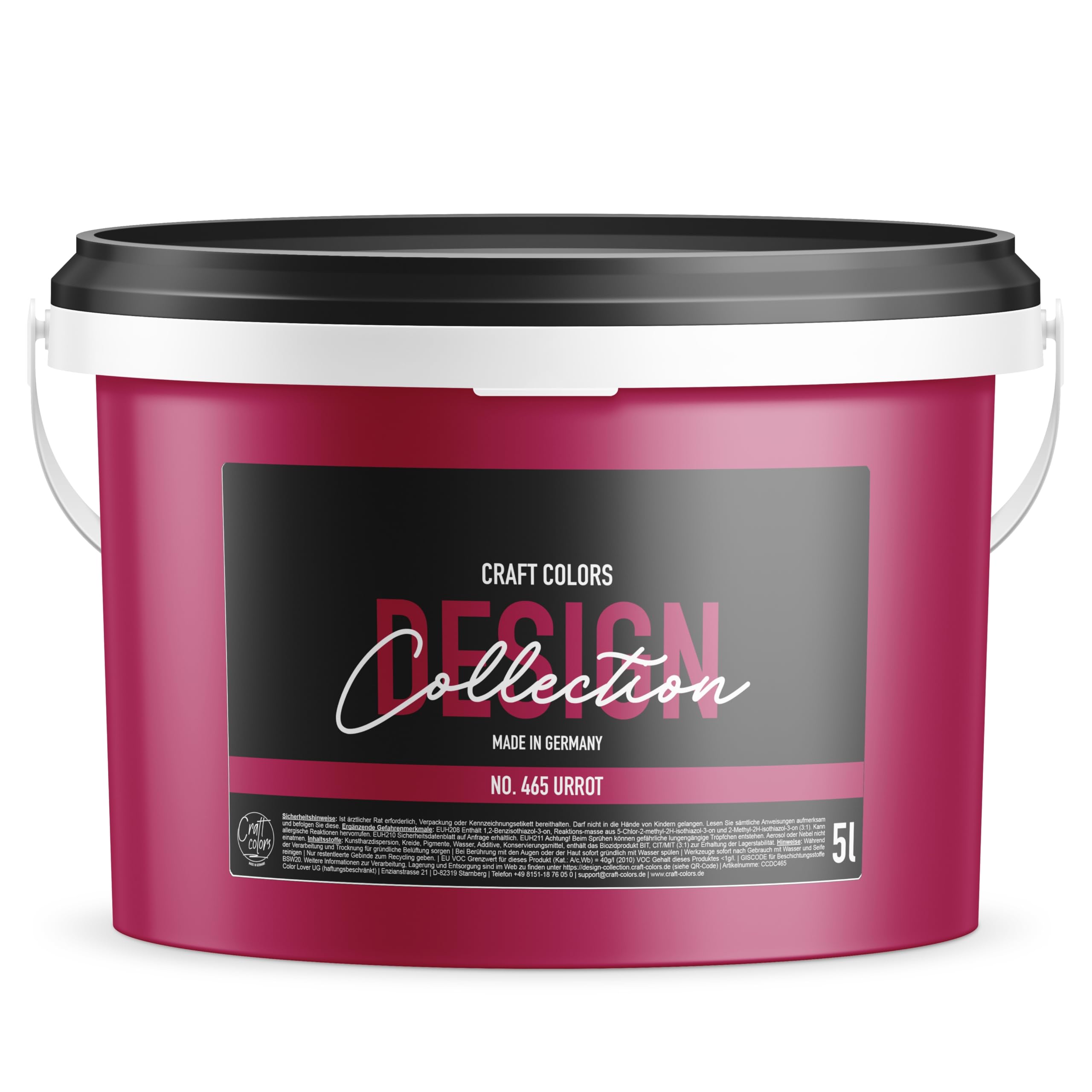 Craft Colors® Peinture murale de qualité supérieure - Mat - Peinture à la craie fabriquée en Allemagne - Collection Design n° 465 - Rouge urbain (5 Litres)