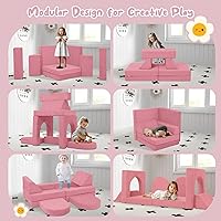 Vista 6 de MeMoreCool Juego de Sofá Modular Infantil de 10 Piezas — Juego de Sofá de Espuma Convertible de Corduroy para Construir Fortalezas, Relajarse