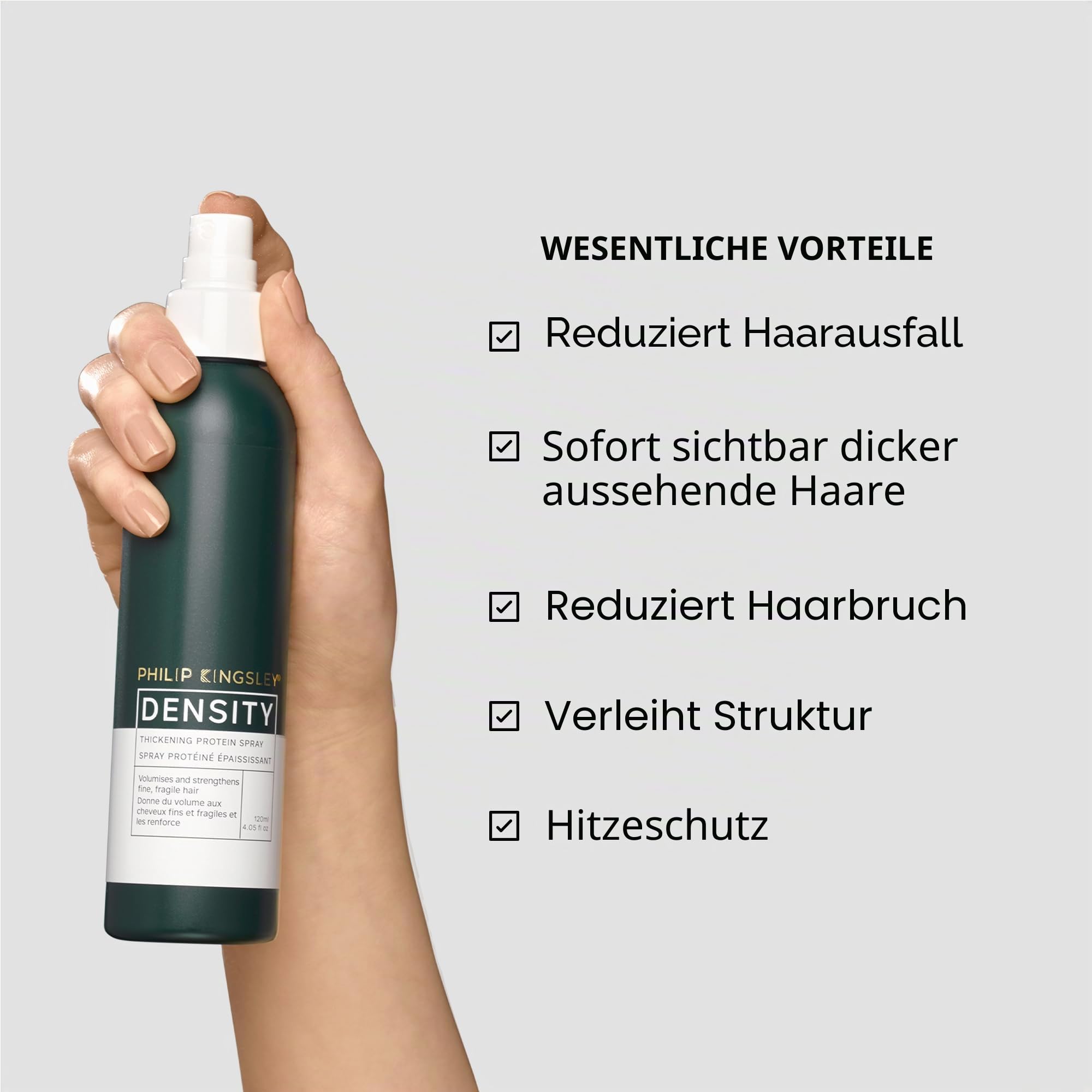 Philip Kingsley Density Thickening Protein Spray Volumizing Treatment for Thinning Hair, Hair Loss, Fine, Fragile Thin Hair Thickener, Volumizer, Strengthener, Helps Volumize and Strengthen, 120m