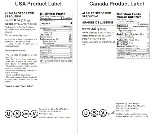 Miniatura 3 de Food to Live - Semillas de alfalfa para brotar, semillas comestibles de 8 onzas, puras, veganas, kosher. Ricas en vitamina K, vitamina C. Alta tasa