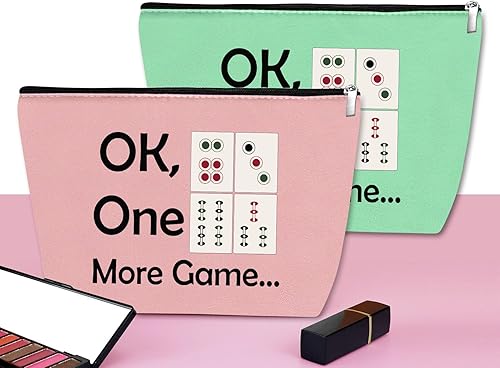 Miniatura 4 de Mxrymvu Mahjong Lovers Gift for Women Makeup Bag Mahjong Player Gifts for Friend Grandma, Verde, rosa y morado, Viajes