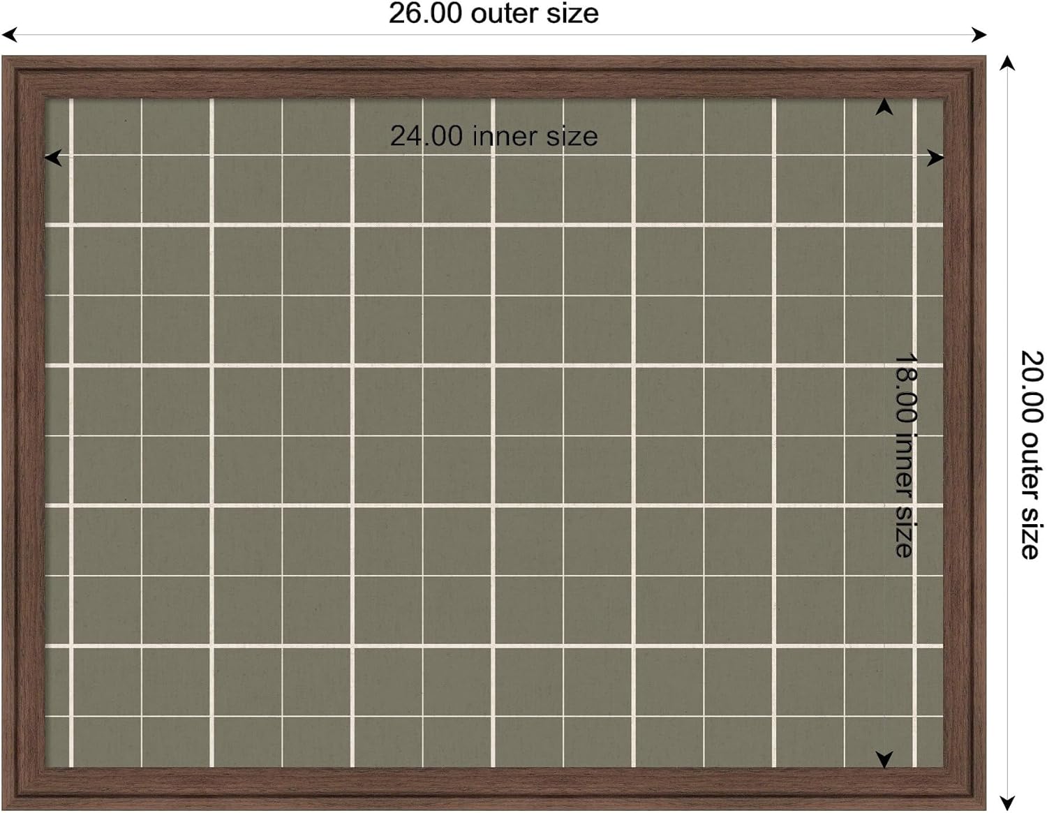 Kate and Laurel Framed Fabric Pinboard 26 x 20, Sage Green Plaid Printed Linen Classic Bulletin Board for Use as a Vision Board or Wall Organization, Florence Medium Brown Frame