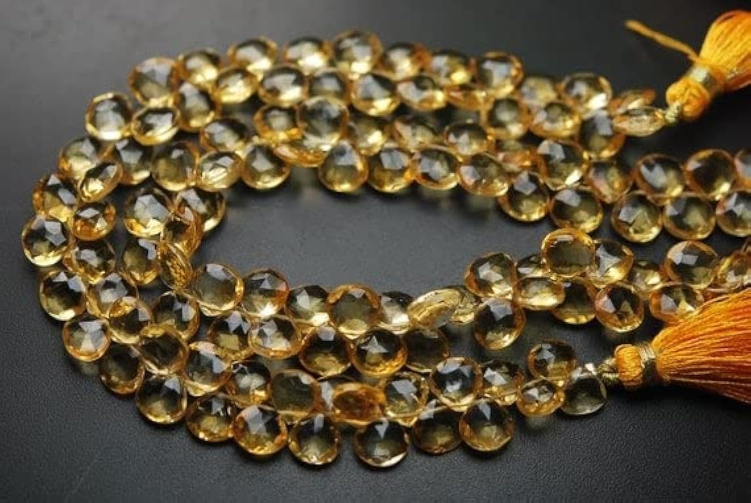 Citrine AAA briolettes poire 7x10mm fil de perles facettées 18cm