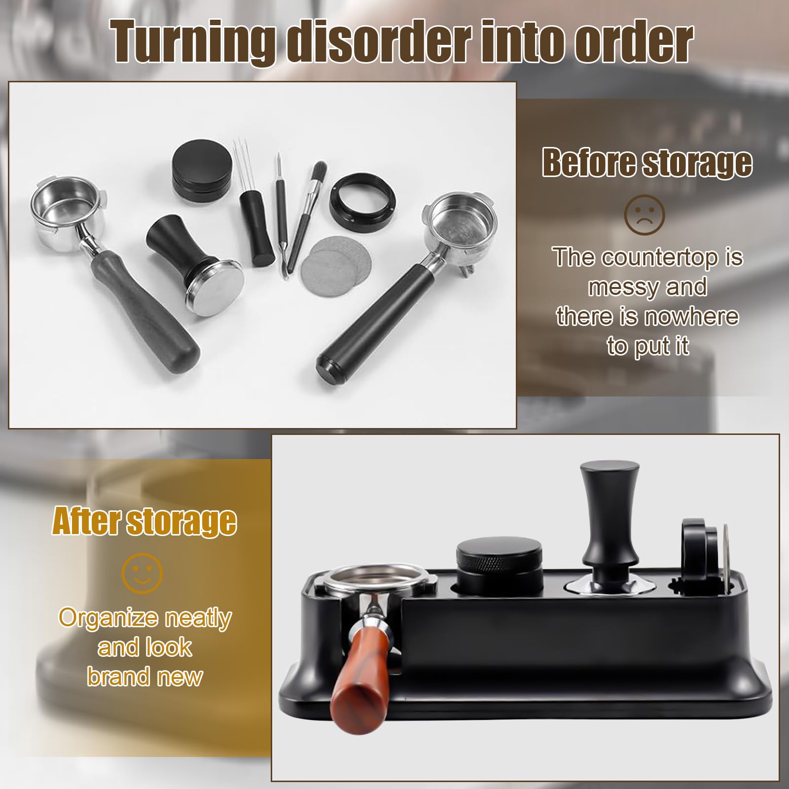 Stazione Di Pressatura Caffè 3 In 1 Con Base Regolabile - Organizer Per Portafiltri Da 51/54/58mm E Pestello - Supporto Anti-scivolo Per Espresso - 6
