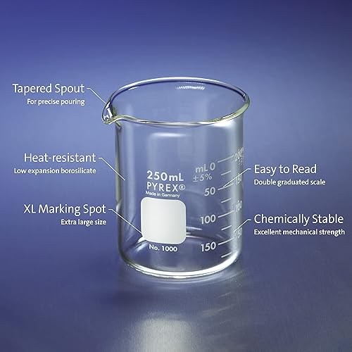 Miniatura 2 de PYREX Griffin Vaso de Precipitados de Vidrio de Borosilicato - Vaso de Precipitados de Medición Graduado de Forma Baja con Pico - Cristalería