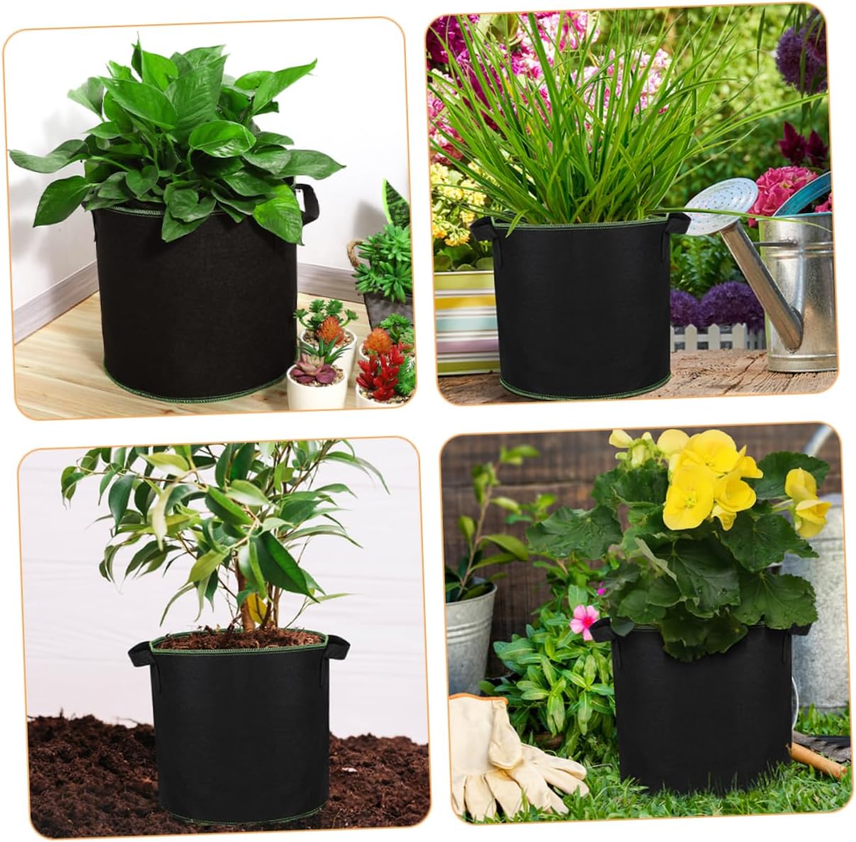 Kisangel 24pcs Portable Non-Woven Fabric Plant Nursery Bags Vegetable Grow Bags Excellent Drainage for Indoor and Outdoor Use for Yards Patios and Gardens