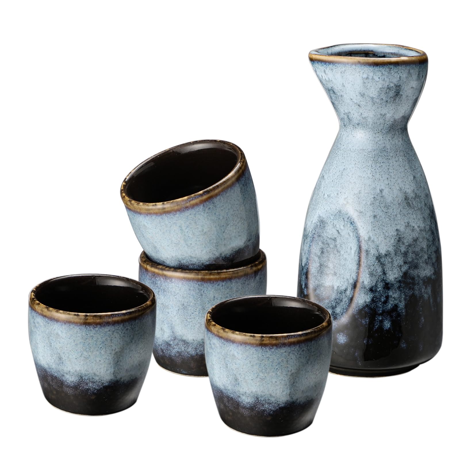 Juego de sake con taza y olla de vino, porcelana para calentadores, 1 olla para sake y 4 vasos de sake (A1)