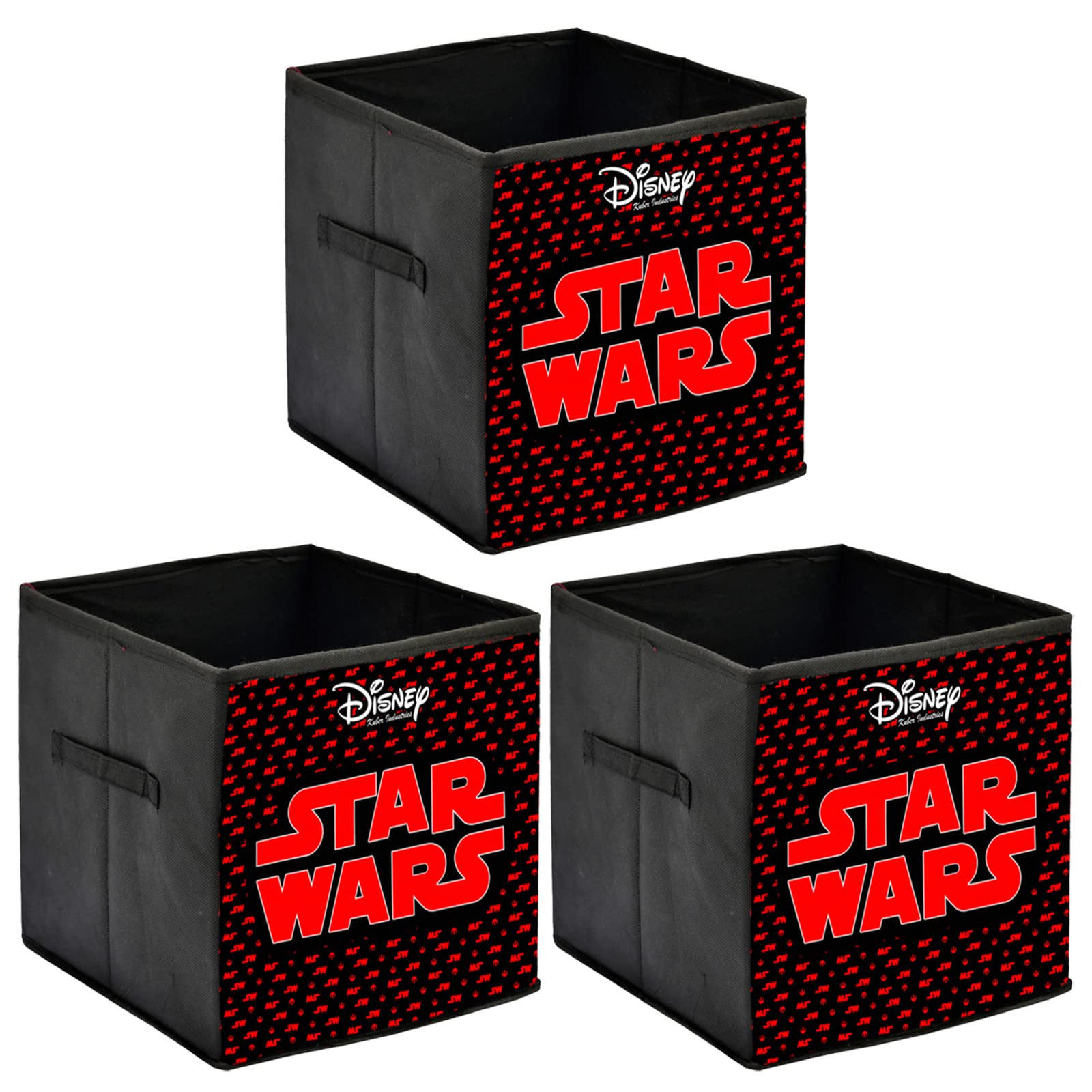 Kuber Industries Disney Star War składany kosz do przechowywania/sześcian/organizer na zabawki, ubrania i książki z uchwytami - opakowanie 3 szt. (czarny) -HS43KUBMART26294