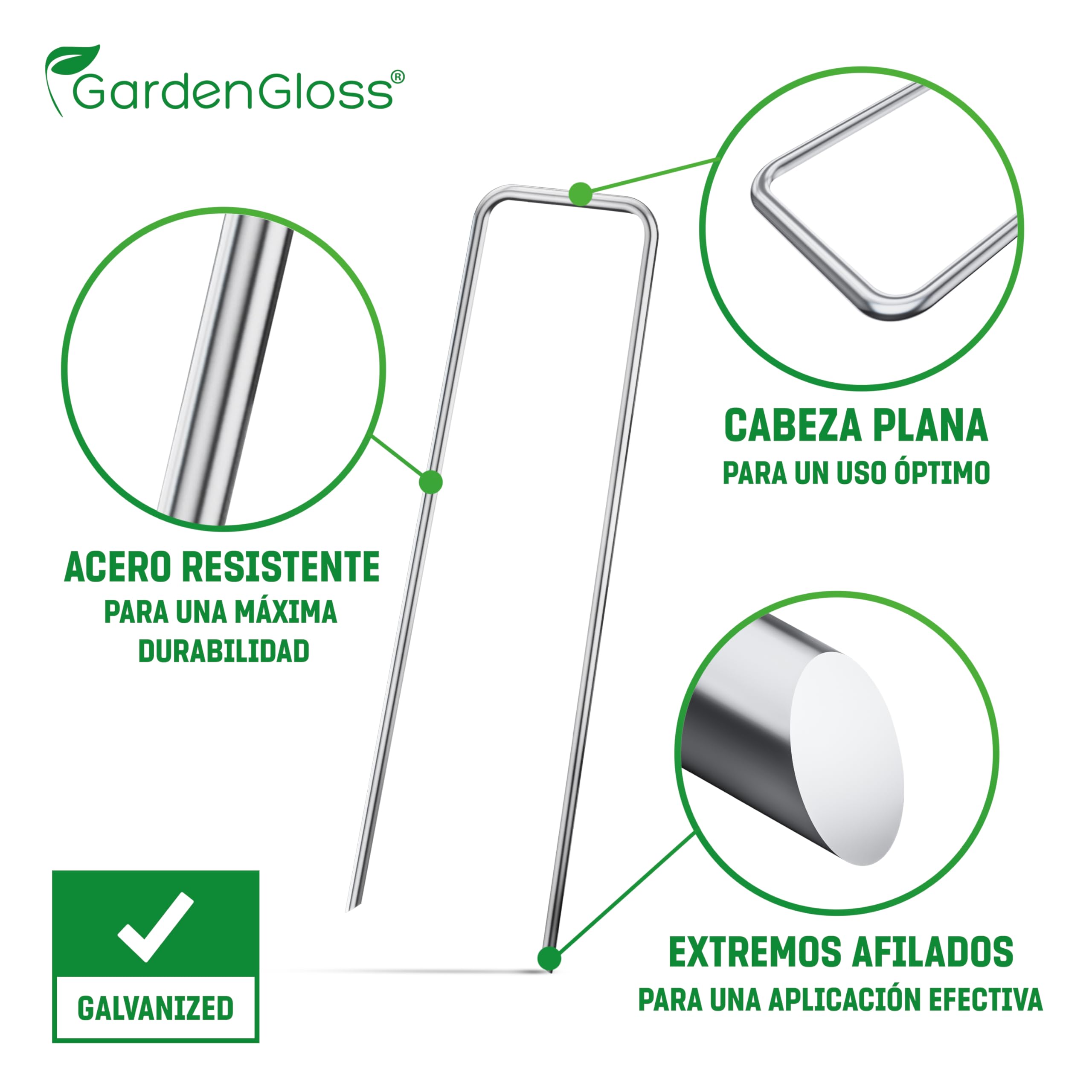 GardenGloss Grapas de Sujeción de Acero Galvanizado (100 Piezas) - Anclaje de Suelo Robusto para Malla Anti-maleza, Malla de jardín & Acampada - 150 MM de Largo, 25 MM de Ancho, Ø 3 MM