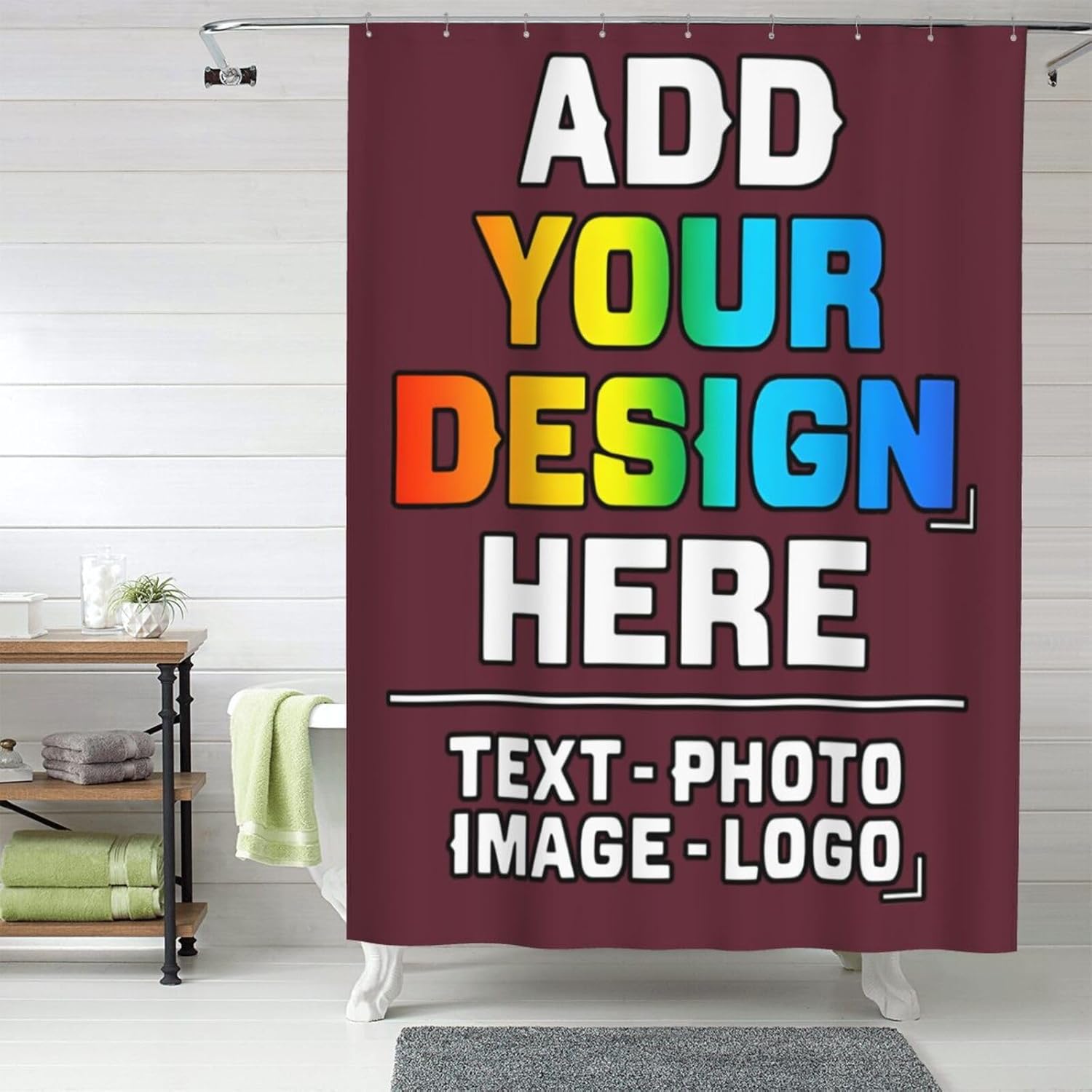 Custom Shower Curtain Personalized Your Design with Picture Photo Shower Curtains for Bathroom Waterproof Shower Curtain Liners with 12 Hooks for Washroom Hotel Home Decor 72x78 Inch, Vermilion