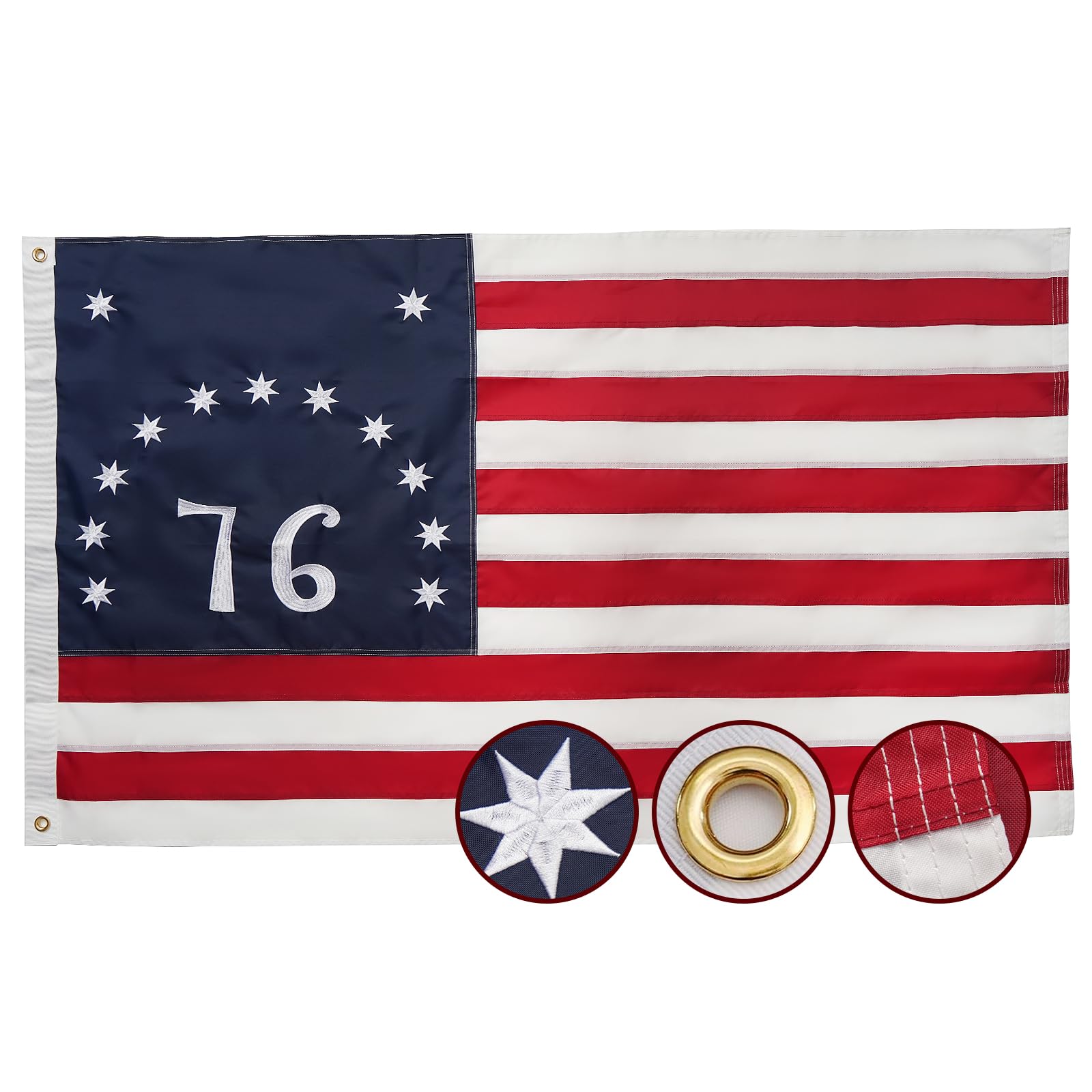 Amazon.com : Bennington 76 Betsy Ross Flag 3x5 Ft Embroidered