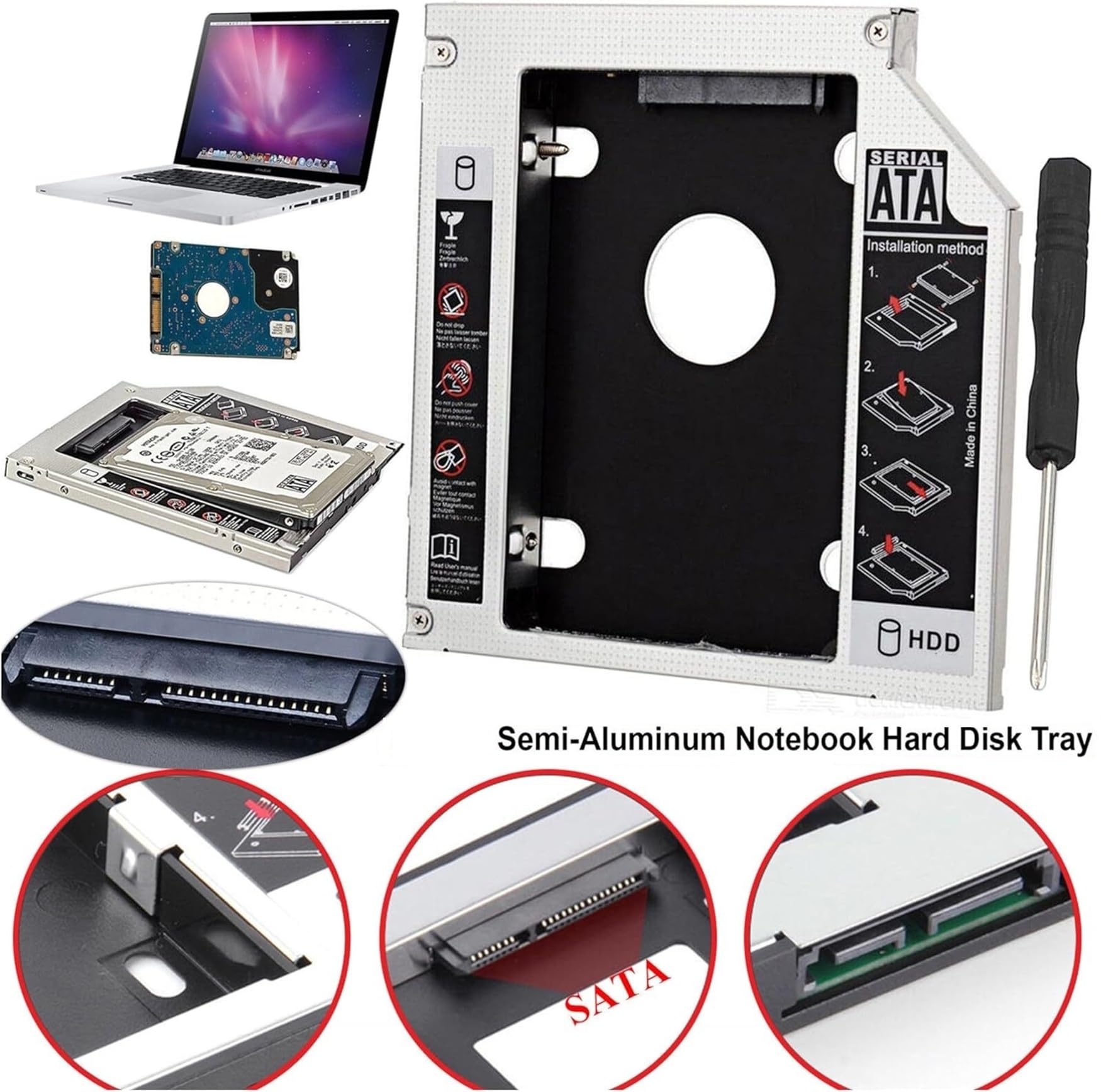 DM DW90 - Adattatore Caddy SATA 3.0 HDD SSD da 9,0 mm per alloggiamento unità ottica per laptop, alloggiamento per disco rigido da 2,5", custodia di ricambio per DVD, compatibile con ACER, ASUS