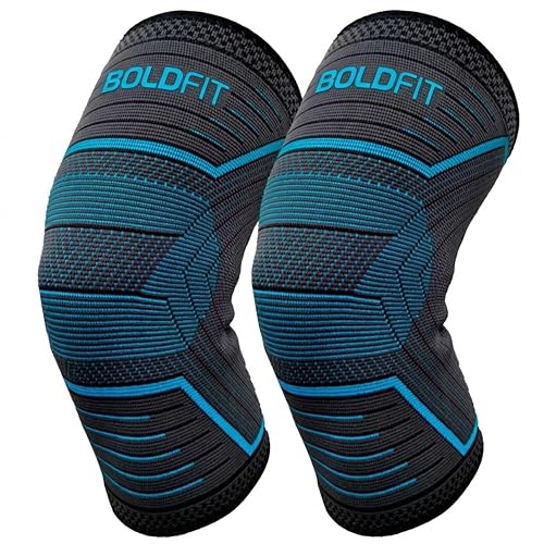 Boldfit Knee Support For Men Sleeves Braces Pair For Sports, Workout, Pain Relief, Knee Cap Compression Support, Exercise, Running, Cycling,- 1 Pair (L, Bluelinear)