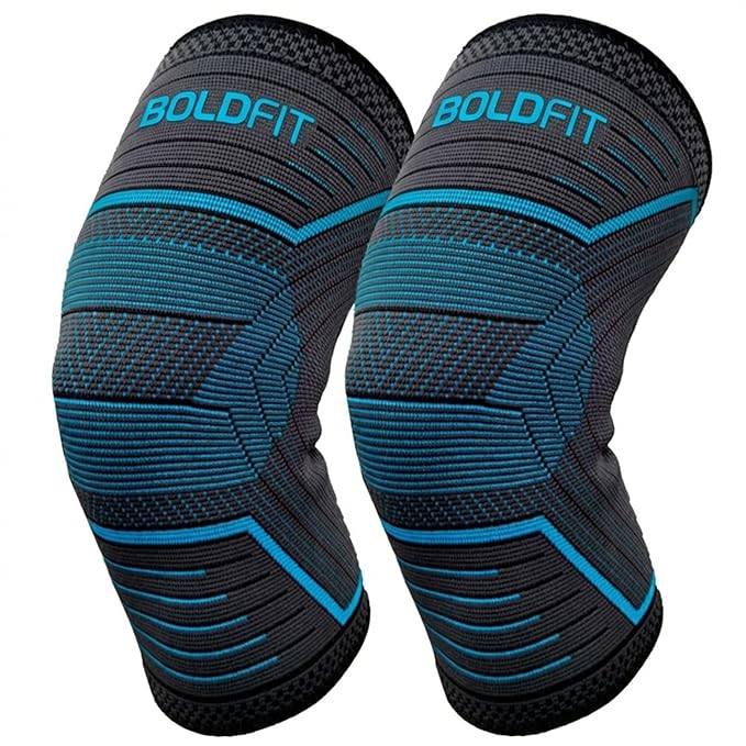 Boldfit Knee Support For Men Sleeves Braces Pair For Sports, Workout, Pain Relief, Knee Cap Compression Support, Exercise, Running, Cycling,- 1 Pair (L, Bluelinear)