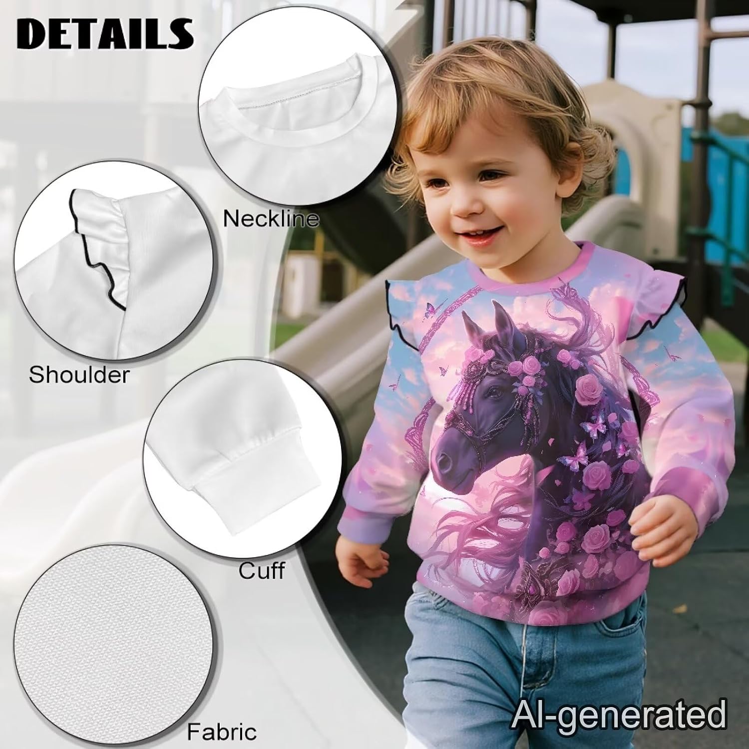Dreaweet Girls Graphic Crewneck Sweatshirt Lightweight Ruffle Shoulder Long Sleeve Tops Casual Everyday Clothes 1-2T to 7-8Y