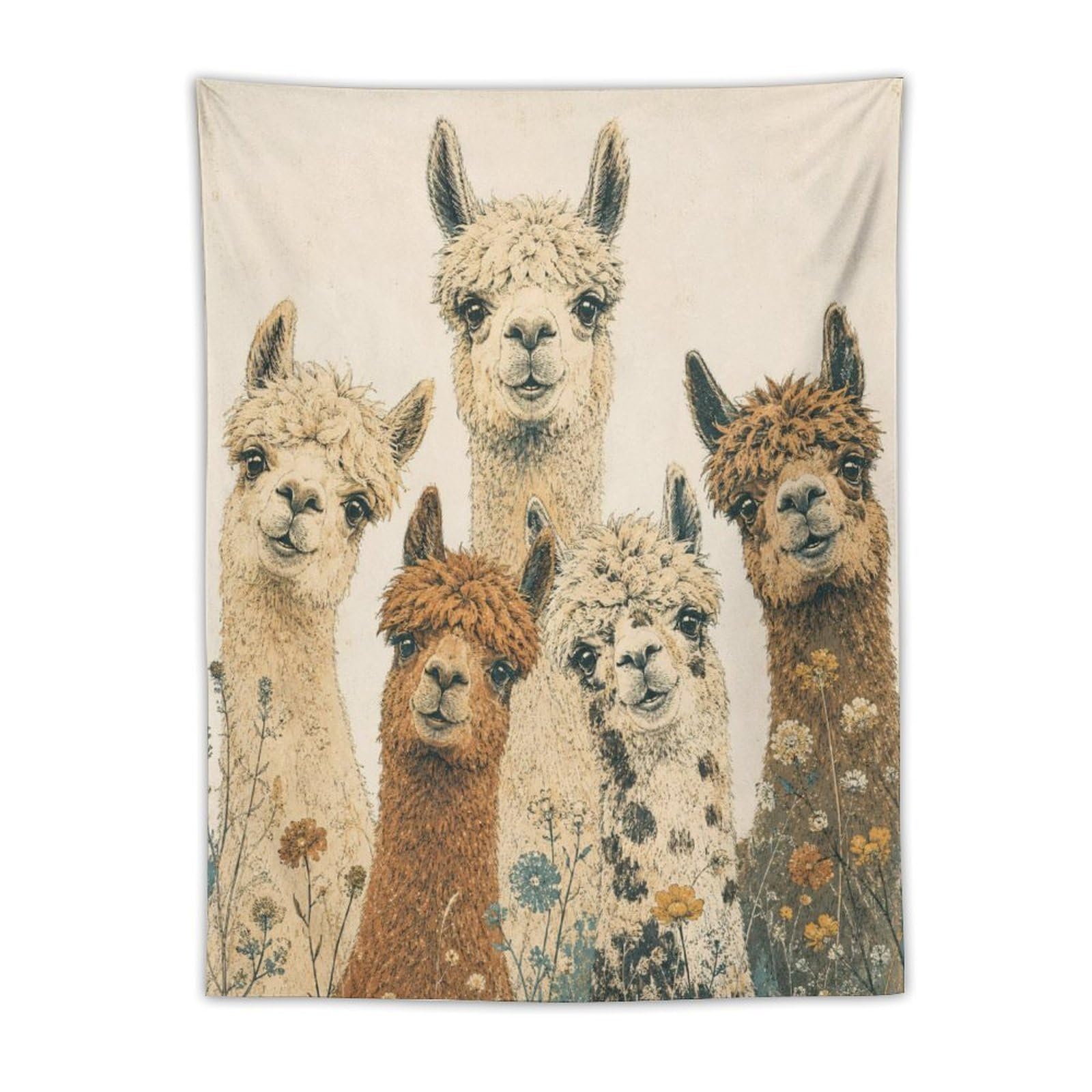 W7C8U2X3 Alpaca Family Portrait Wall Tapestry, Watercolor, Cute Watercolor