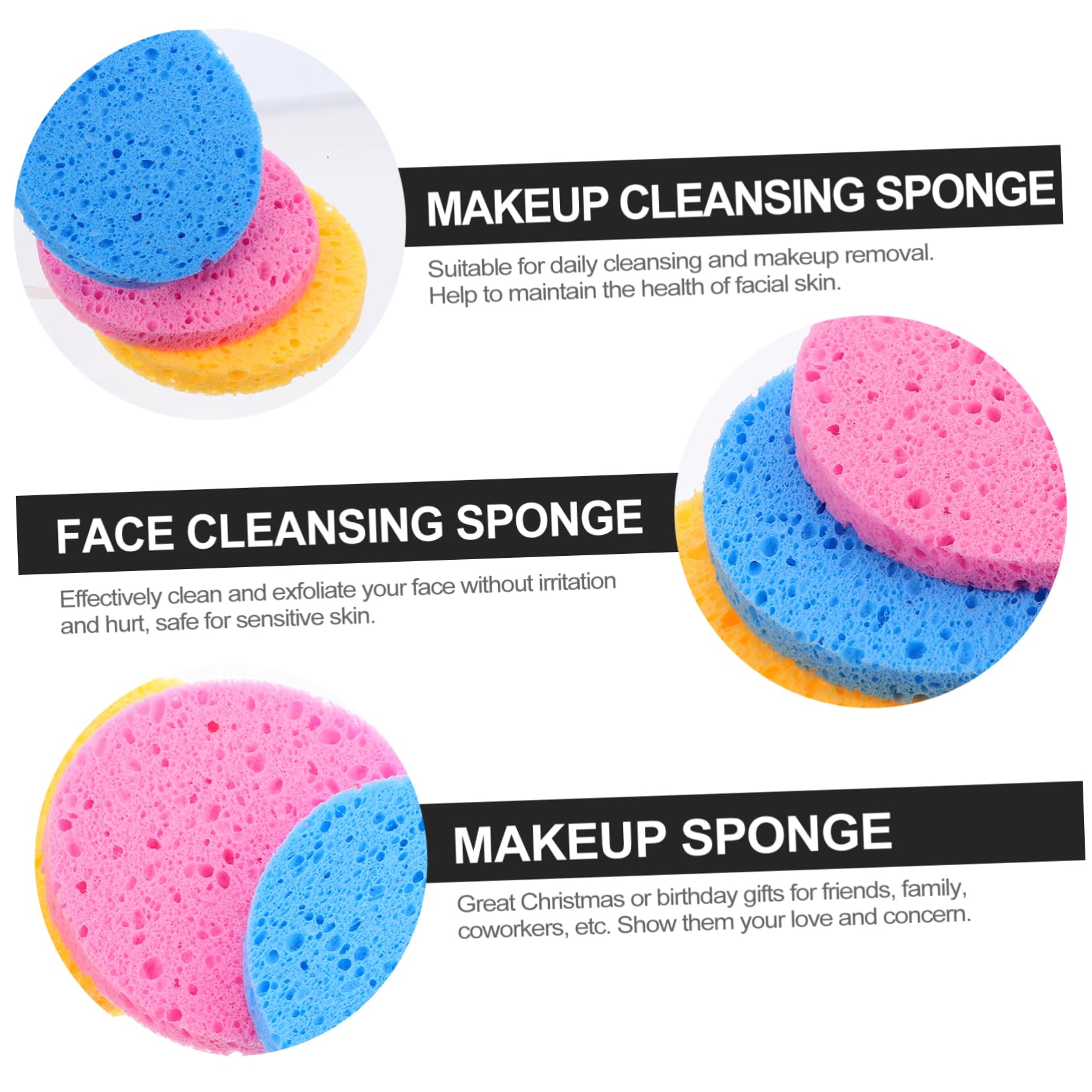 FRCOLOR 90pezzi Spugne Per Rimozione Makeup e Esfoliazione Spugnette Cellulosa Riutilizzabili Per Facciale Adatte e Colori