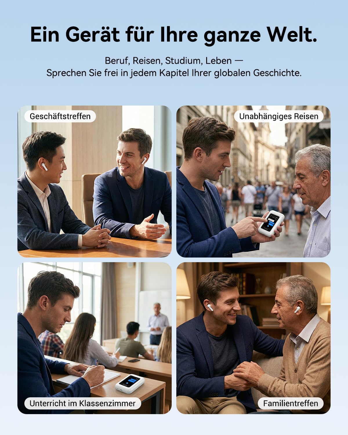 A8 Sprachübersetzer 2-in-1 – 144 Sprachen Echtzeit, Offline KI-Übersetzer mit Display & Ladecase