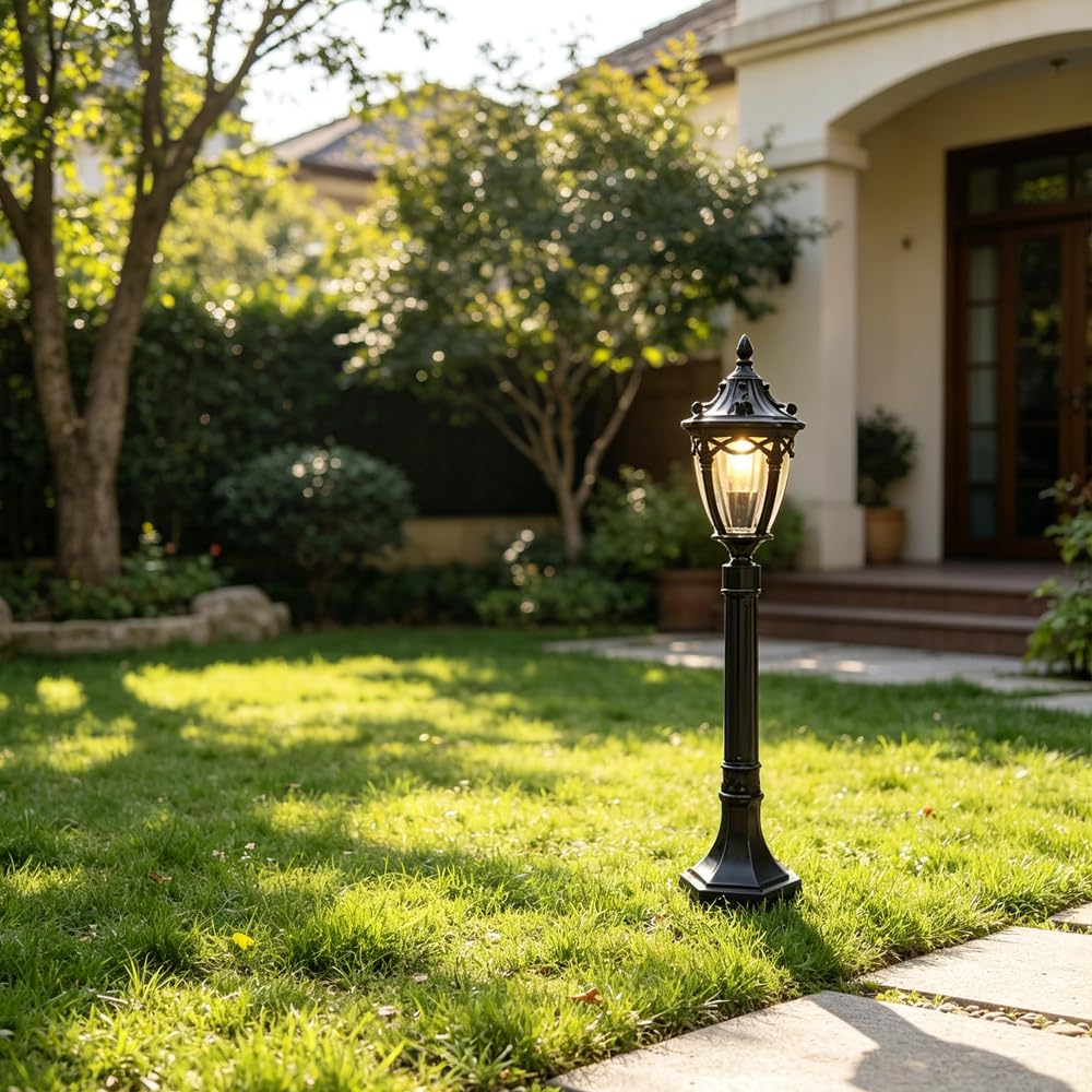 XINYASEE Farola Exterior de Pie Estilo Europeo, Impermeable Aluminio Fundido, Lámpara Decorativa para Jardín y Camino