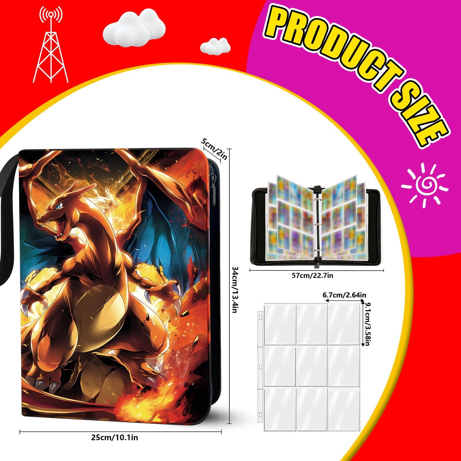 Album per carte, carte da collezione, 50 pagine, 900 tasche, PU impermeabile, chiusura lampo, raccoglitore per carte di credito, regalo per collezionisti e bambini