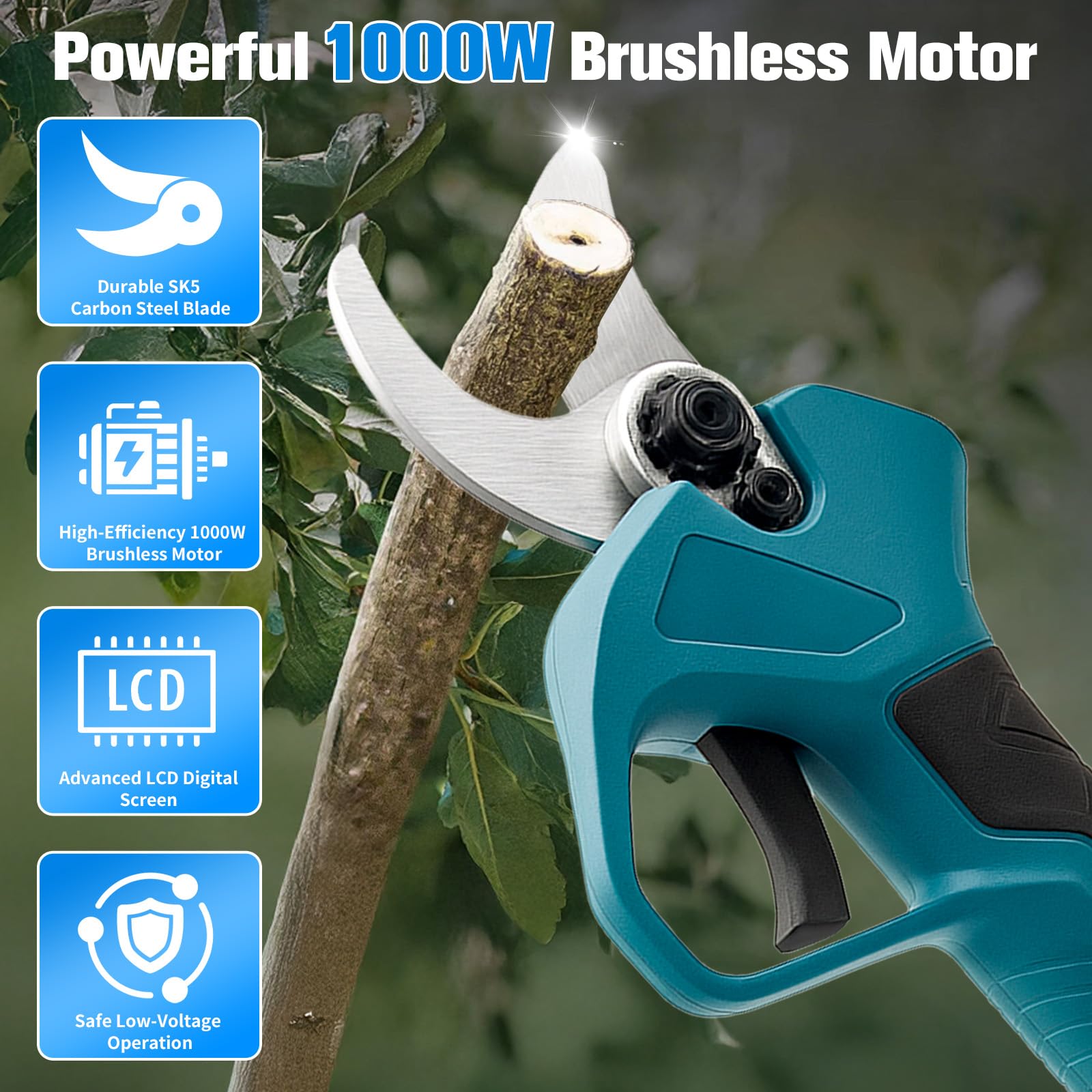 Sécateur électrique sans fil 45 mm pour Makita 18 V – Sécateur professionnel avec affichage LCD, moteur sans balais, scie à élaguer électrique pour branches, arbustes et troncs (sans batterie)