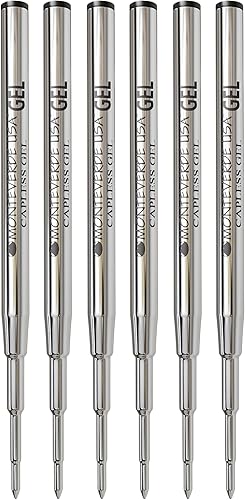 Monteverde Recambio de bolígrafo de gel fino para bolígrafos de gel Montblanc, paquete de 6, negro (M423BK)