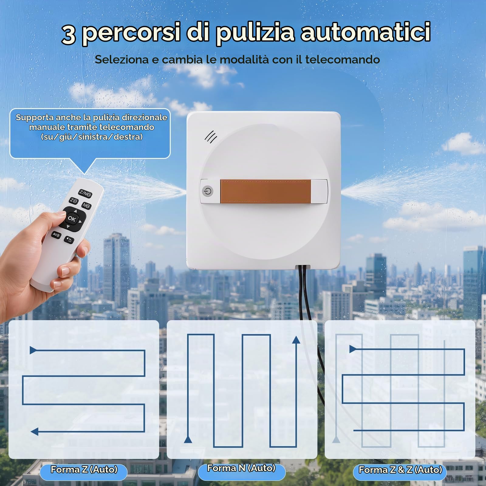 Robot lavavetri elettrico 5600 PA 0.35m/min, Robot lavavetri Robot per pulizia vetri con remoto, Controller 3 modalità di pulizia Robot lavavetri finestre Pulisci vetri elettrico