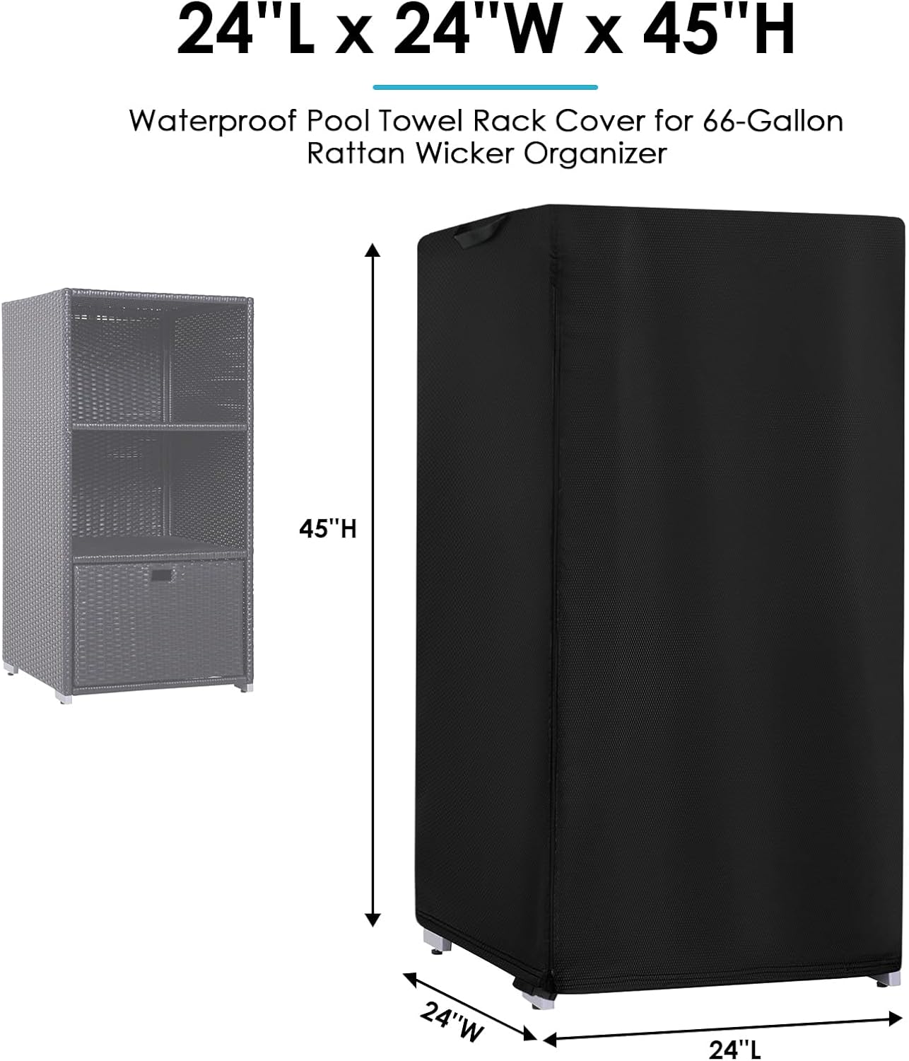 Cover for Pool Towel Rack Outdoor (Only-Cover),Waterproof Covers for 24in Pool-Towel Storage,Hot Tub Towel Storage Rack Covers for 66-Gallon Rattan Wicker Towel Valet (24''L x 24''W x 45''H)