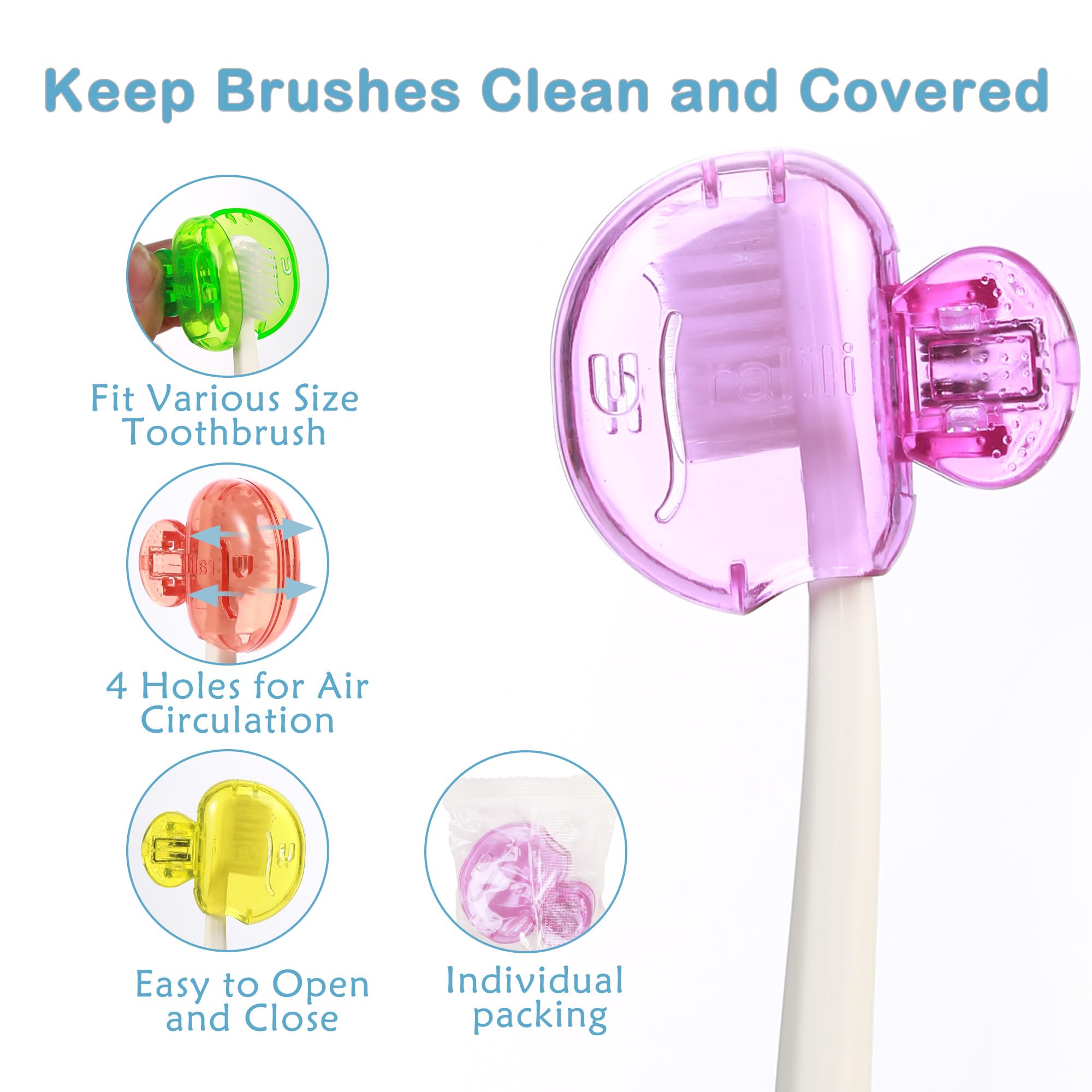 Confezione da 4 tappi protettivi per spazzolino da denti, portatili, antipolvere, per viaggi e uso domestico, misura universale per spazzole elettriche e manuali (rosso, giallo, verde, viola)